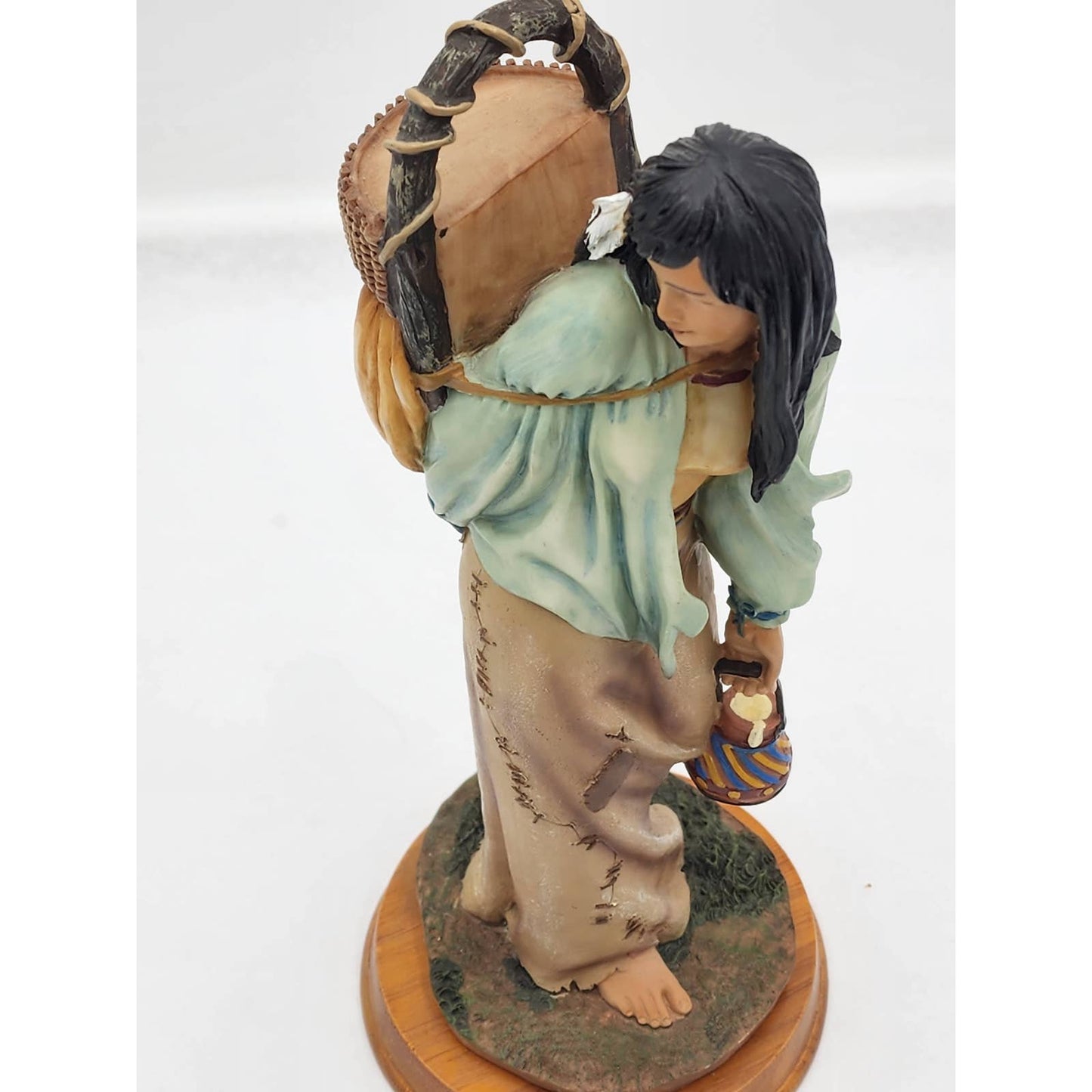 Vintage Indian Woman Mother Figurine Sculpture Motherhood Wood Base Cultural 11"