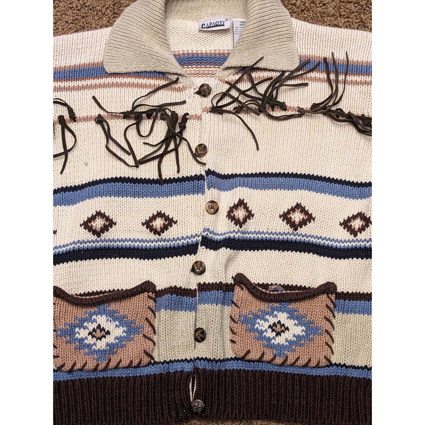 Capacity Sweater Jacket Cardigan Womens Sz Medium Boho Aztec Southwestern Style