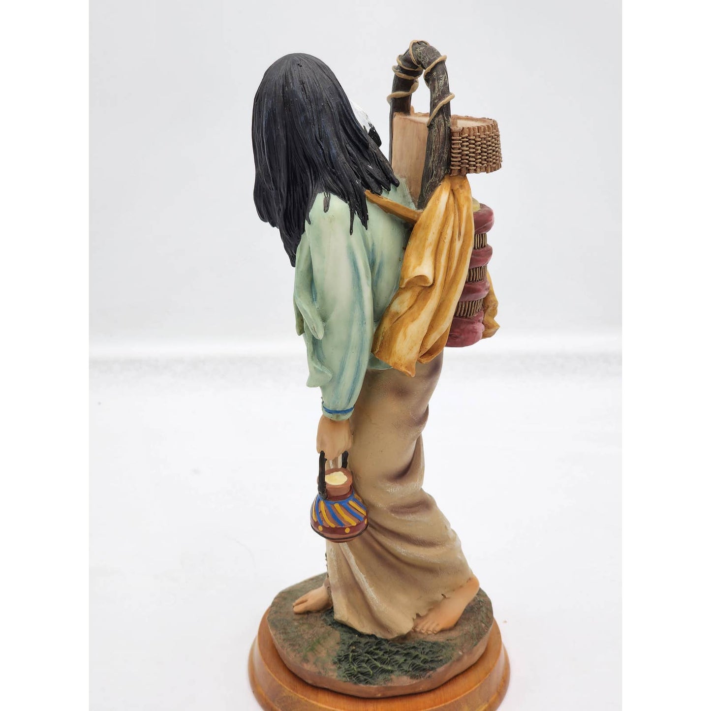 Vintage Indian Woman Mother Figurine Sculpture Motherhood Wood Base Cultural 11"