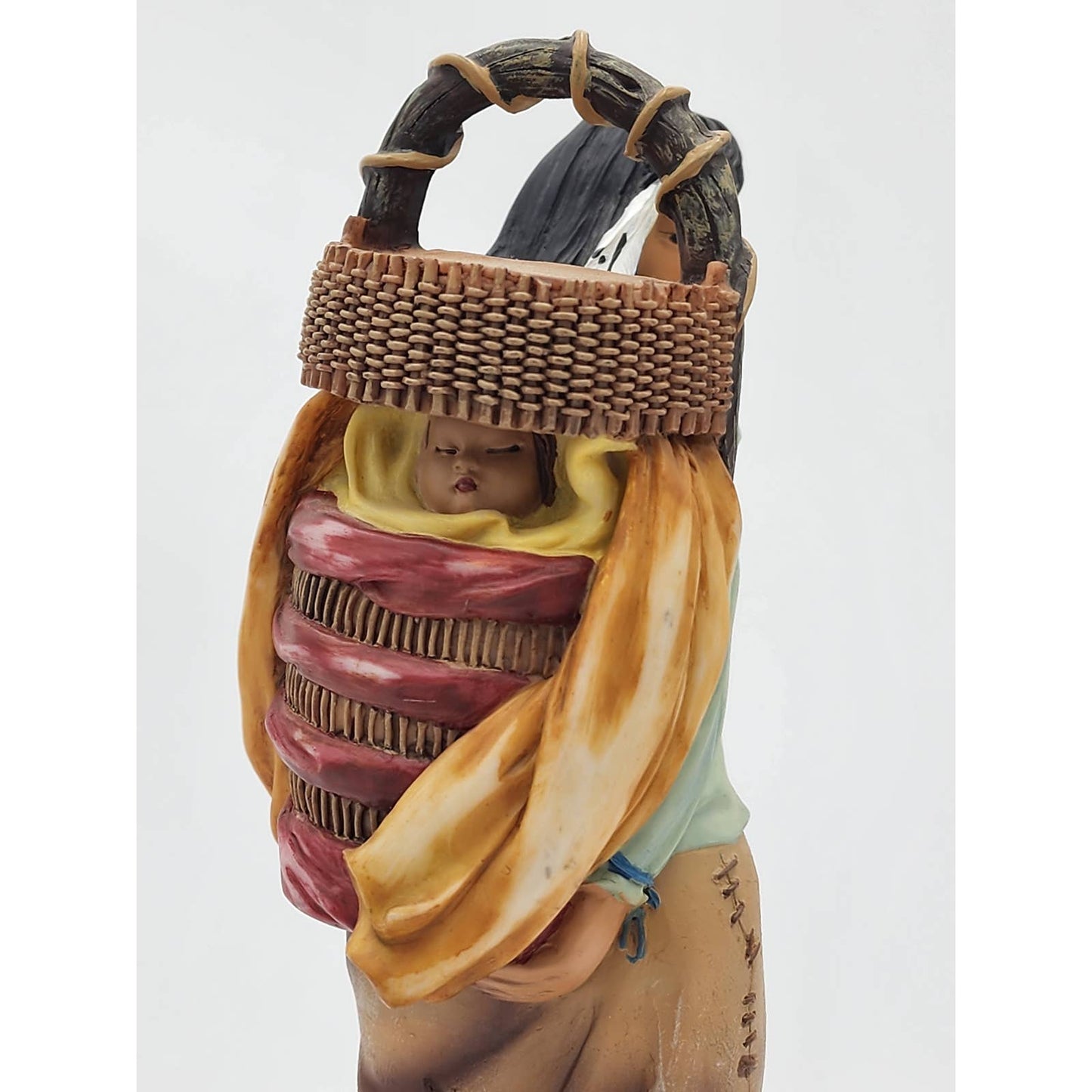 Vintage Indian Woman Mother Figurine Sculpture Motherhood Wood Base Cultural 11"