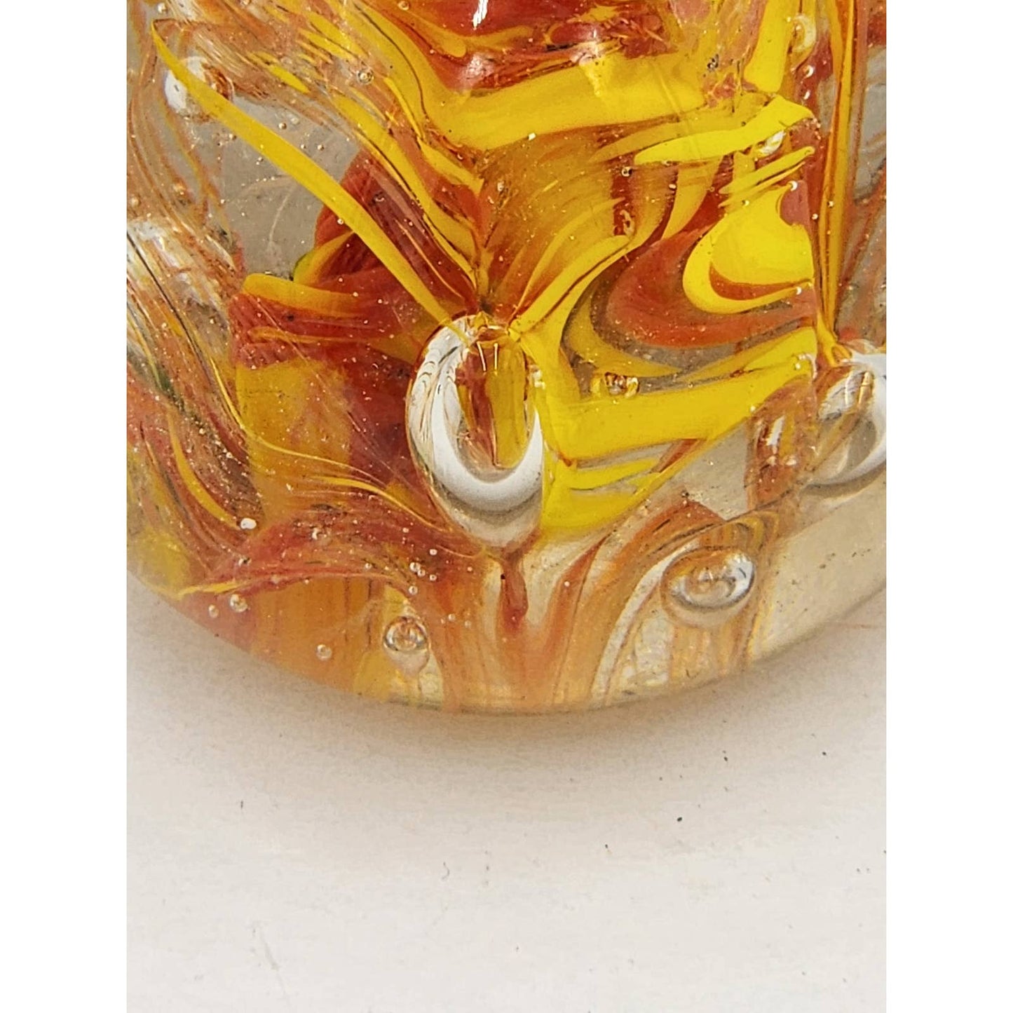 Paperweight Art Glass Orange Yellow Floral Vintage Collectible Home Office Decor