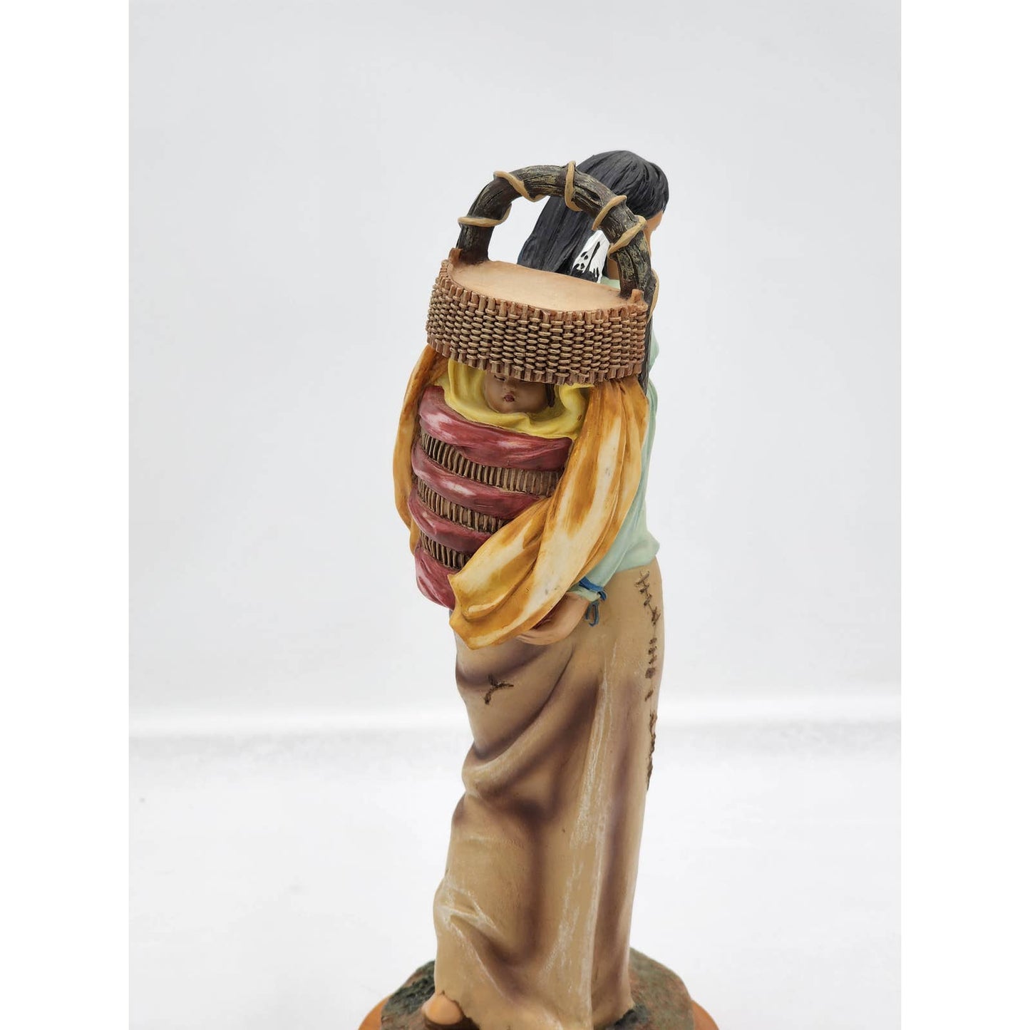 Vintage Indian Woman Mother Figurine Sculpture Motherhood Wood Base Cultural 11"