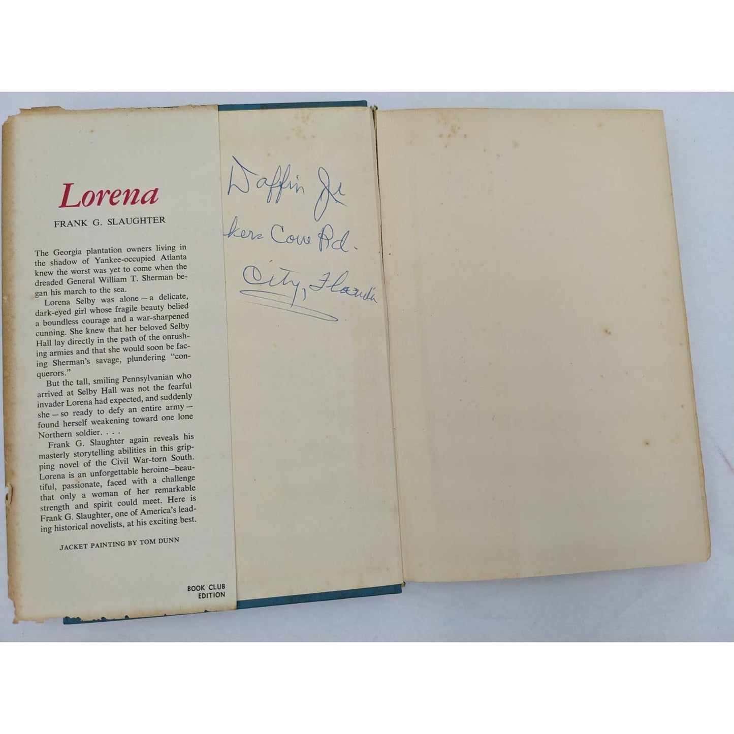 Lorena By Frank G. Slaughter Vintage Novel Book Club Edition W/Jacket 1959