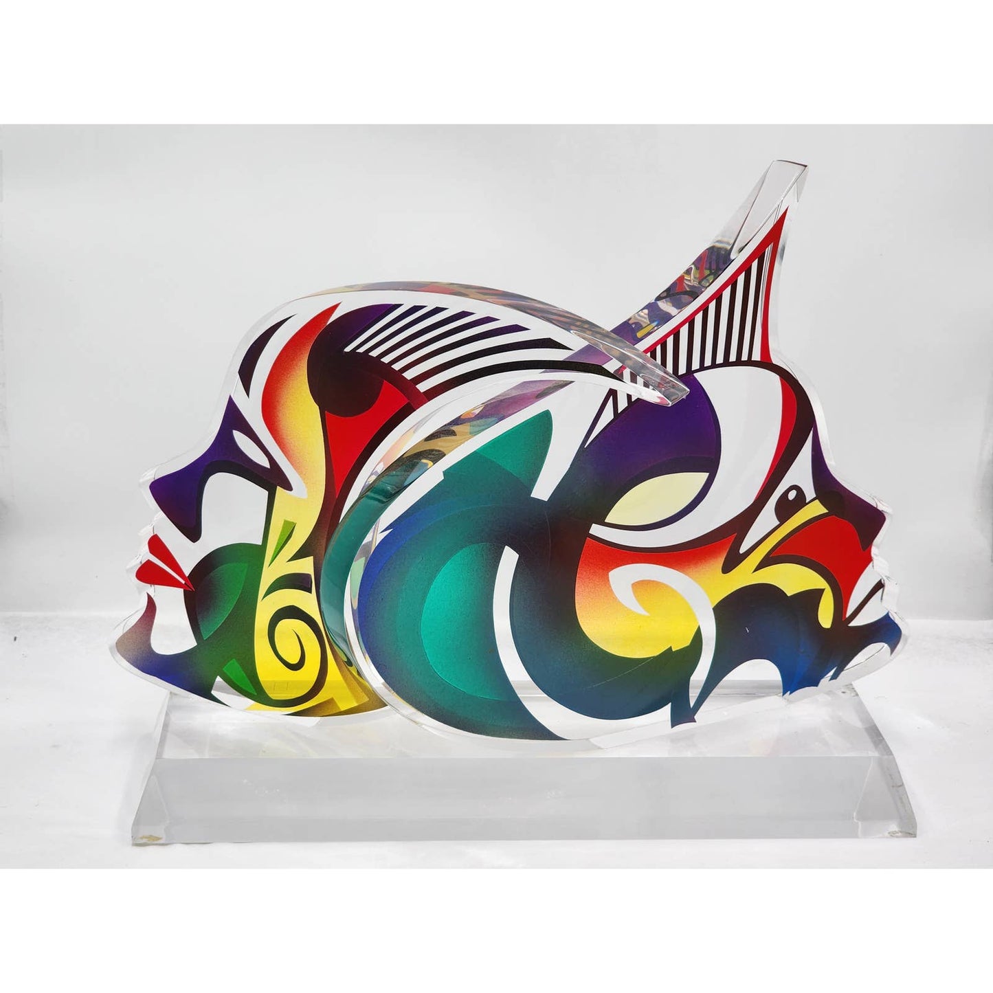 Shlomi Haziza Acrylic Sculpture Lucite Two Faces Abstract Signed Israeli Artist