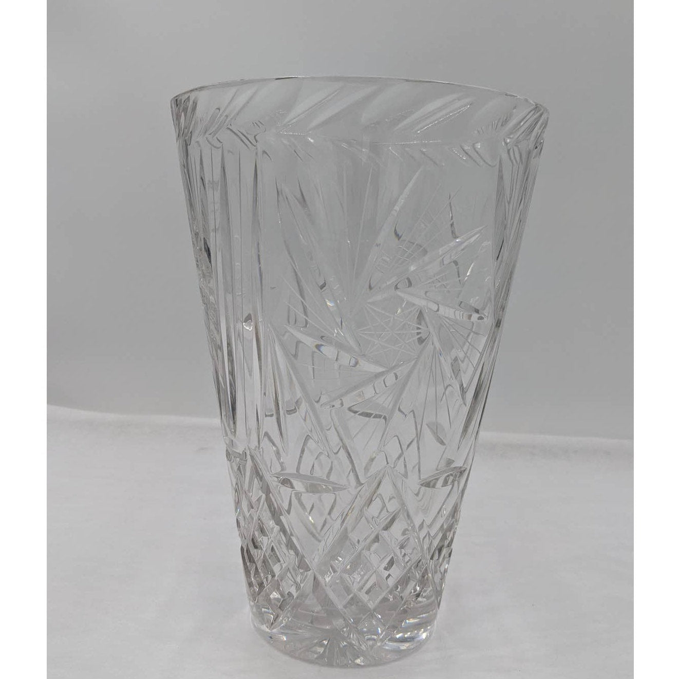 Elegant Vintage Heavy Crystal Vase Diamond Crosshatch Glass Home Decor 10"