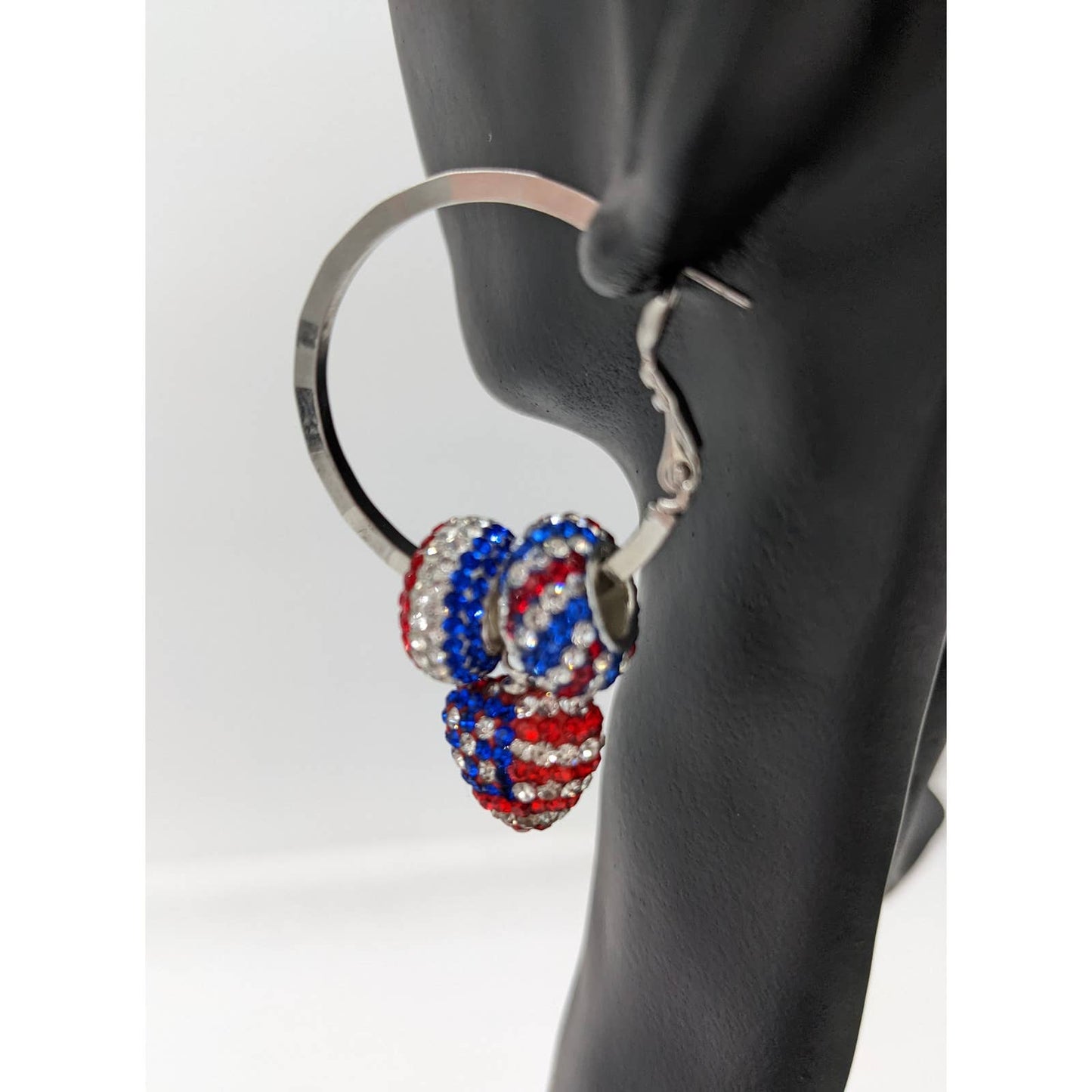 Sparkly Dangle Hoops Womens Earrings Red Silver Blue Set