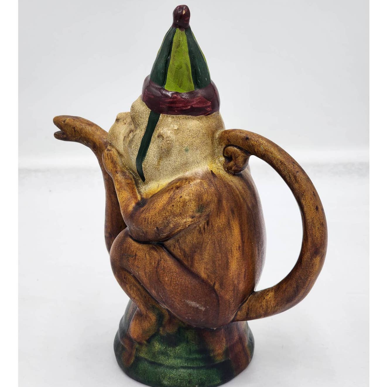 Vintage Circus Monkey Teapot Music Harmonica Snake Spout Whimsical Rare Quirk 9"