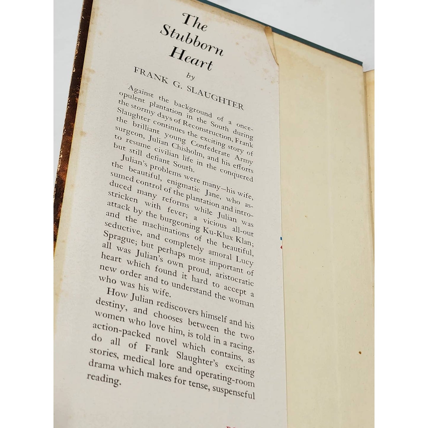 Stubborn Heart By Frank G. Slaughter Civil War Romantic Novel Hardcover Vintage