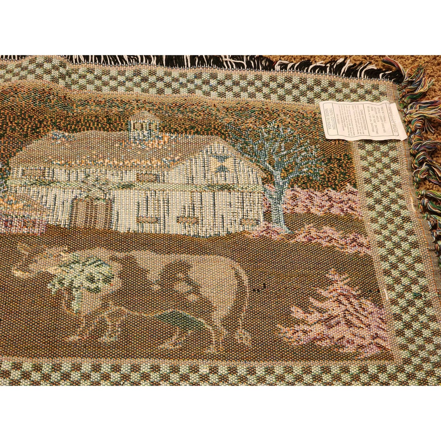 Vintage Tapestry Rug Country Christmas Cow Barn Rustic Farmhouse Table 20x36