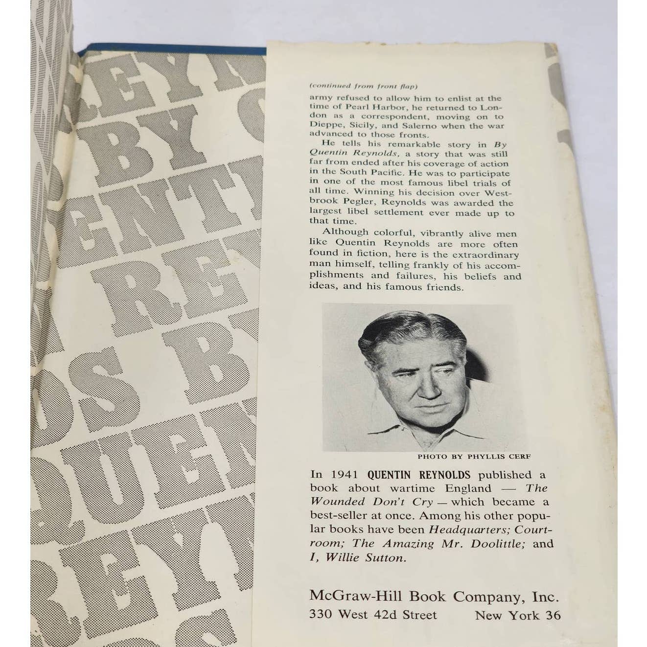 By Quentin Reynolds An Autobiography Journalist War Correspondent Vintage 1963