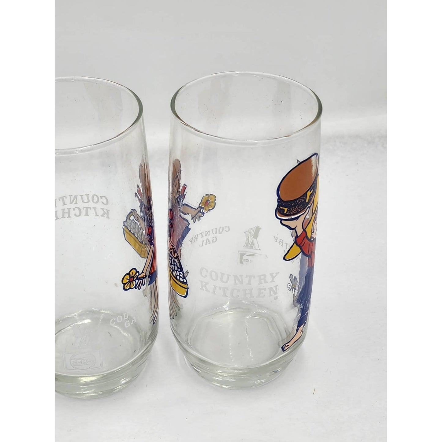 Pepsi Country Kitchen Country Gal Country Boy Advertising Drinking Glasses Set 4