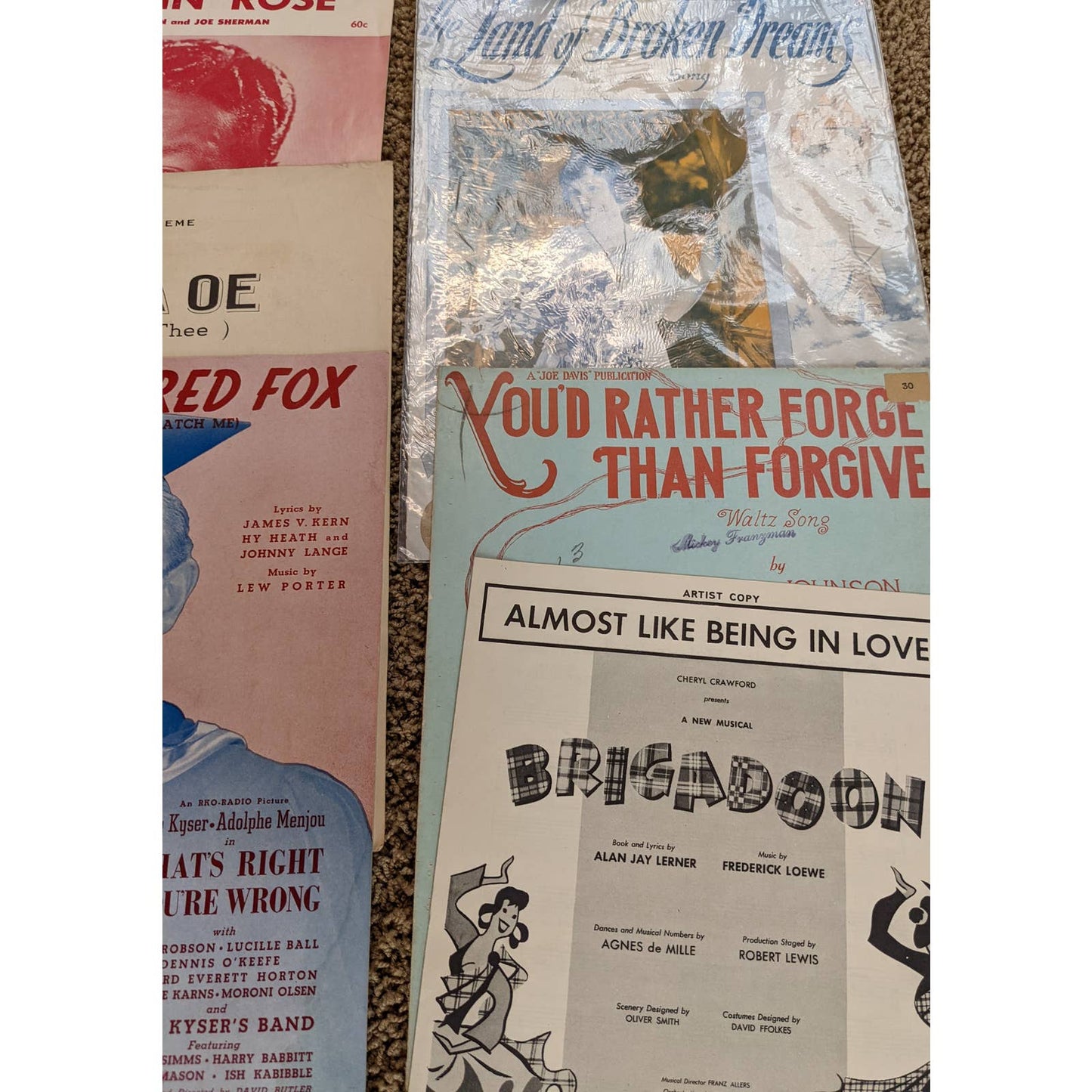 Vintage Lot Sheet Music 1920s-1960s Ramblin Rose, Land of Broken Dreams