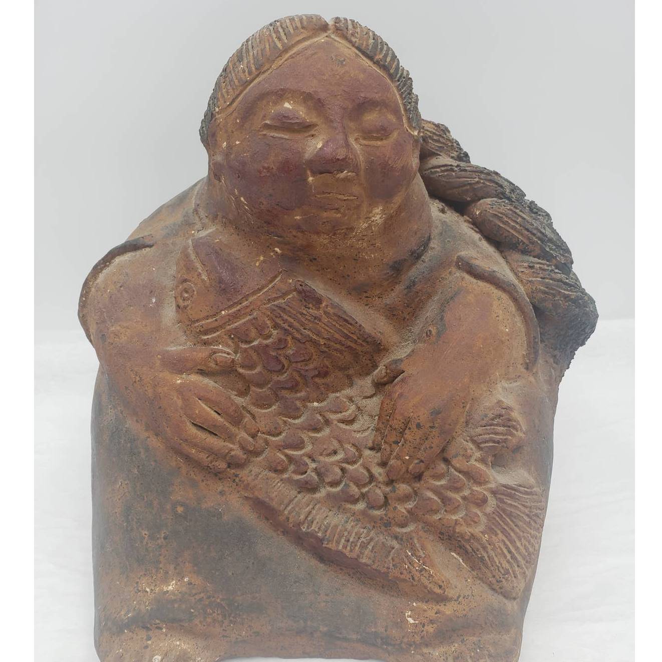 Primitive Aztec Style Rare Statue Mexican Folk Art Abuela Central America 11"