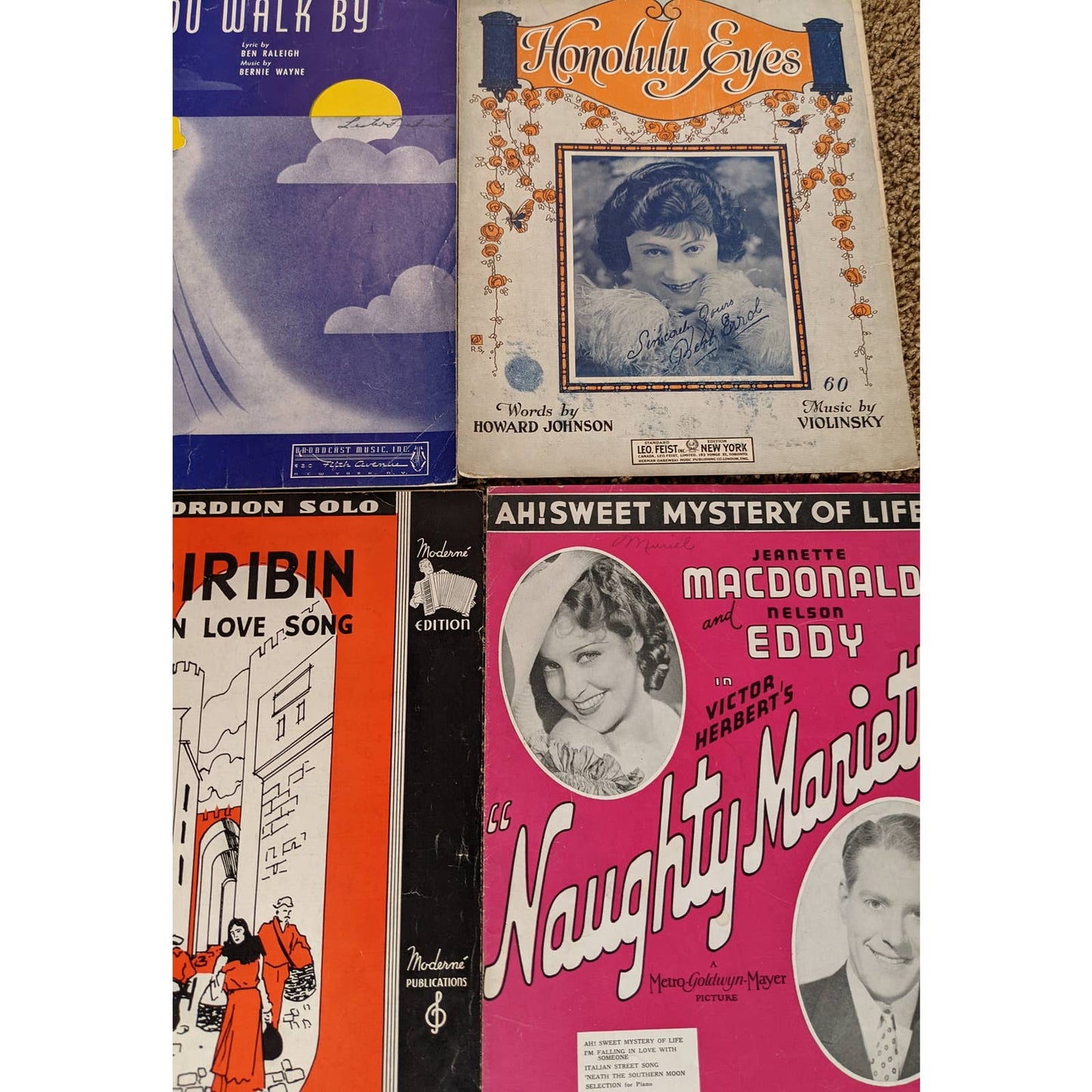 Vintage Sheet Music Lot of 7 1930s-1940s Lantern of Love, Honolulu Eyes