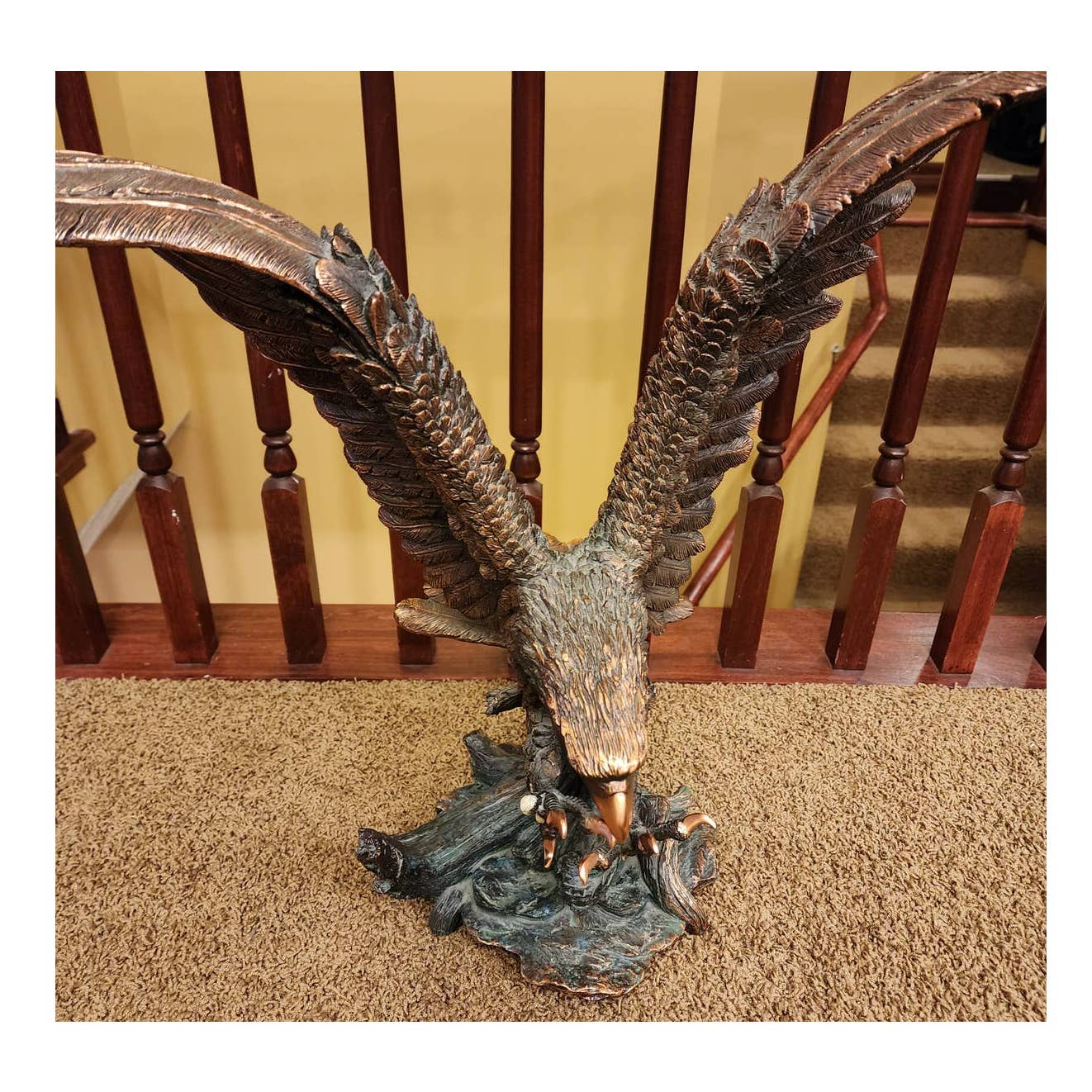 Eagle Sculpture Large Catching Prey Swooping Marian Imports Bronze Plated Resin