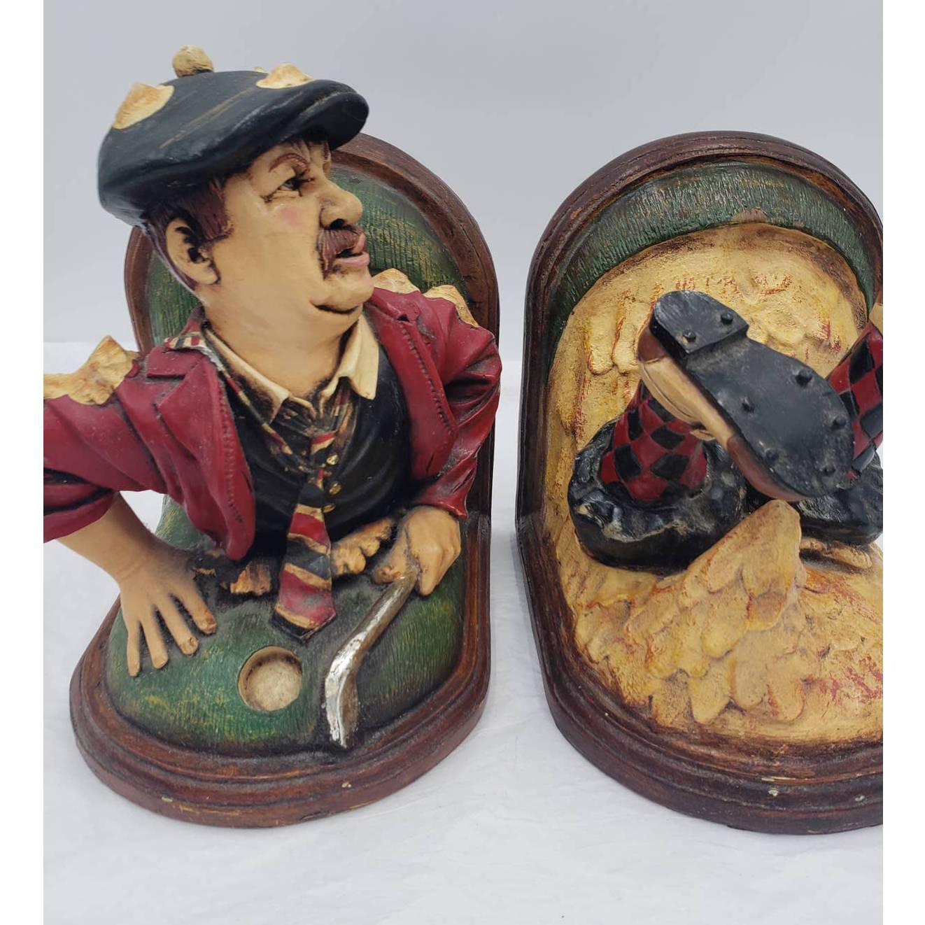 Peter Mook Golfer Book End "The Frustrated" Pair Set of Funny Whimsical Golfing