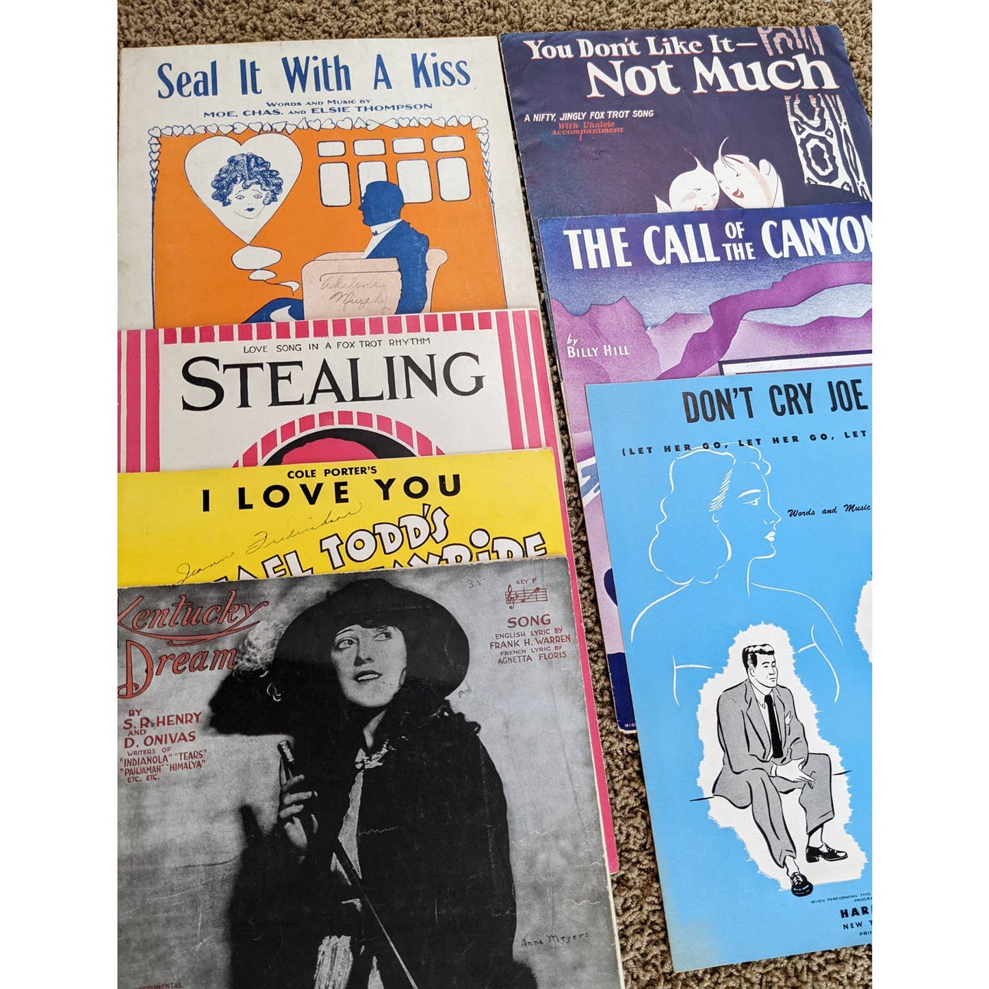 Vintage 1920s-1940s Lot 7 Sheet Music Don't Cry Joe, Cole Porter, Seal it Kiss