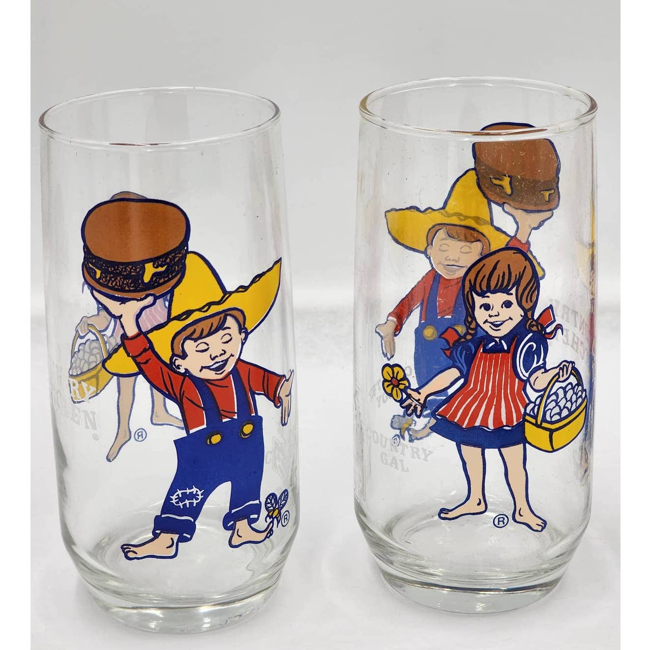 Pepsi Country Kitchen Country Gal Country Boy Advertising Drinking Glasses Set 4