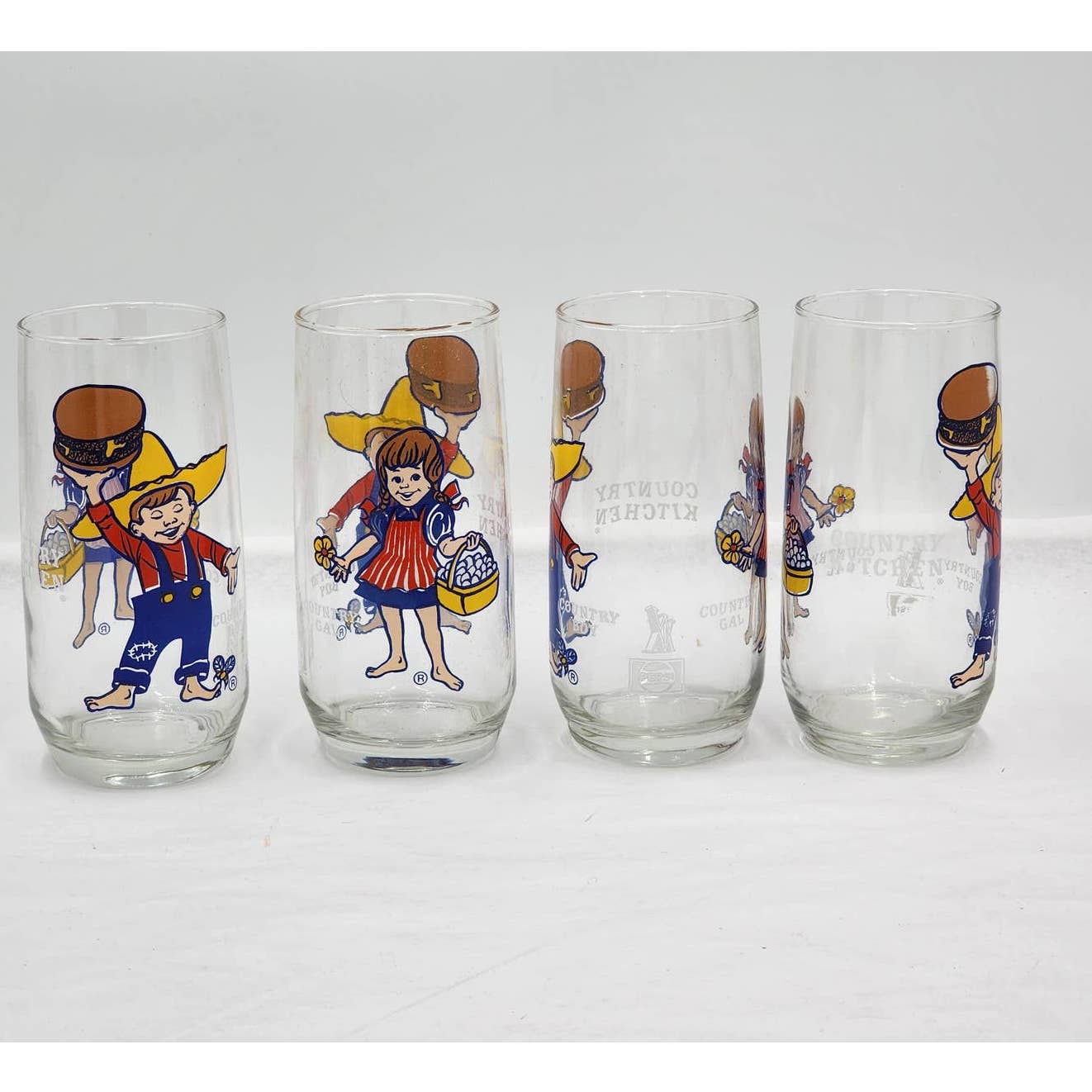 Vintage Pepsi Country Kitchen Set 4 Country Gal Country Boy Drinking Glasses