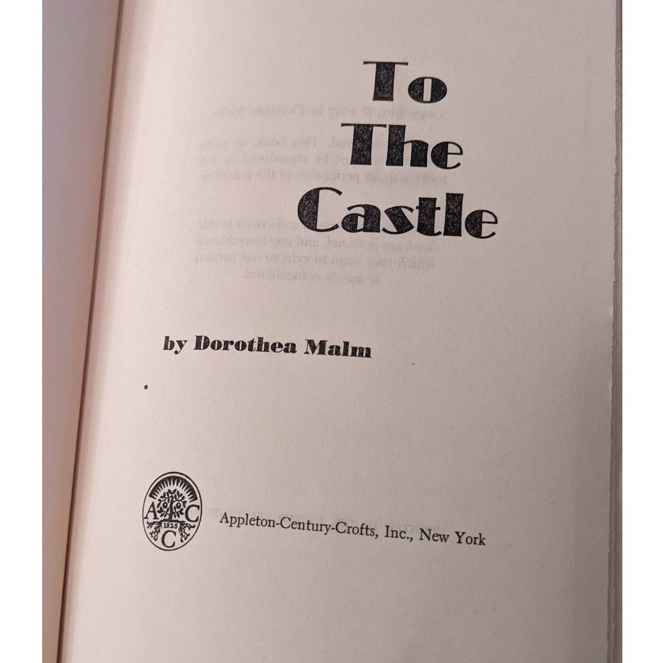 Vintage To The Castle 1957 Book By Dorothea Malm "A Must For Du Maurier Fans"