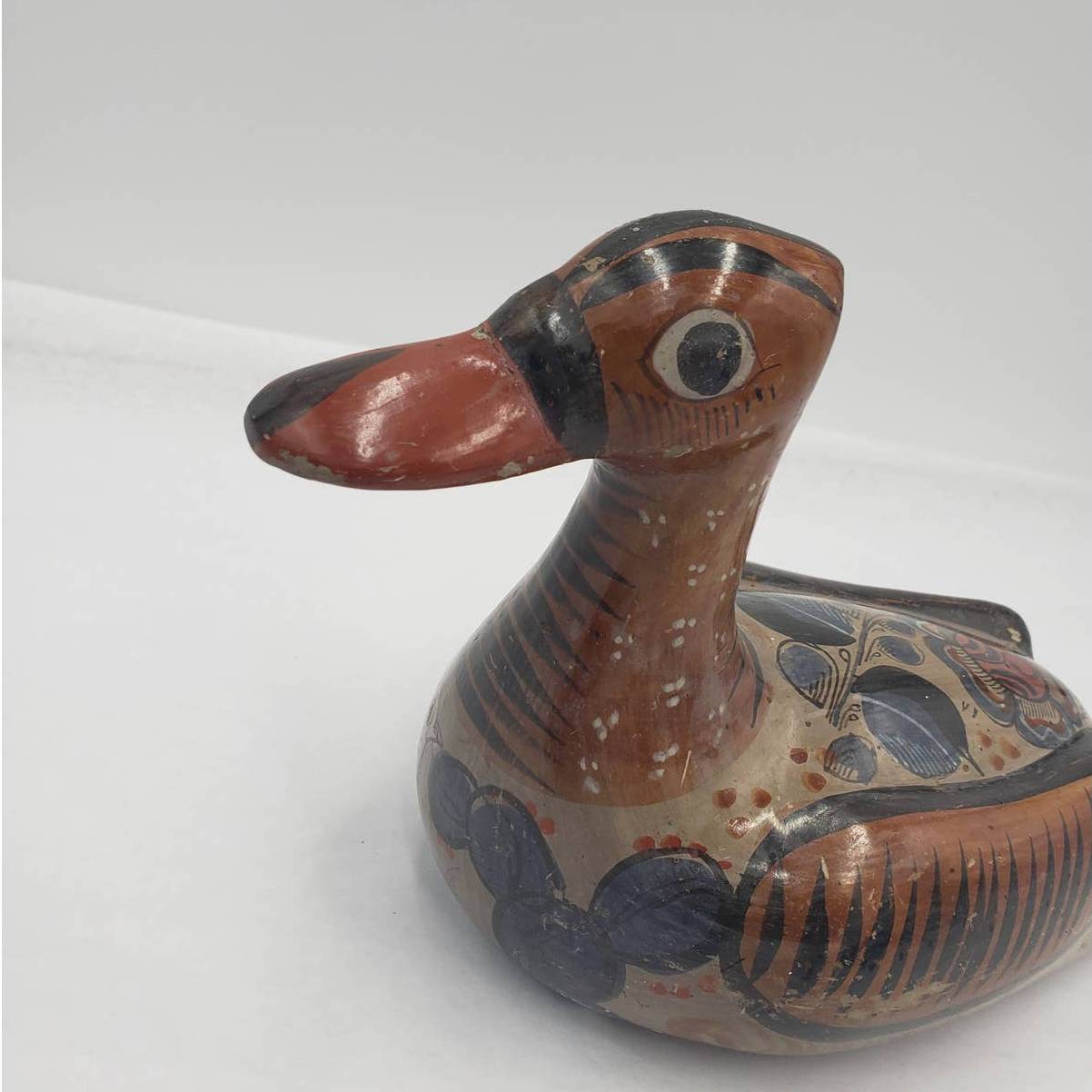 Vintage Duck Mexico Folk Art Pottery Floral Design