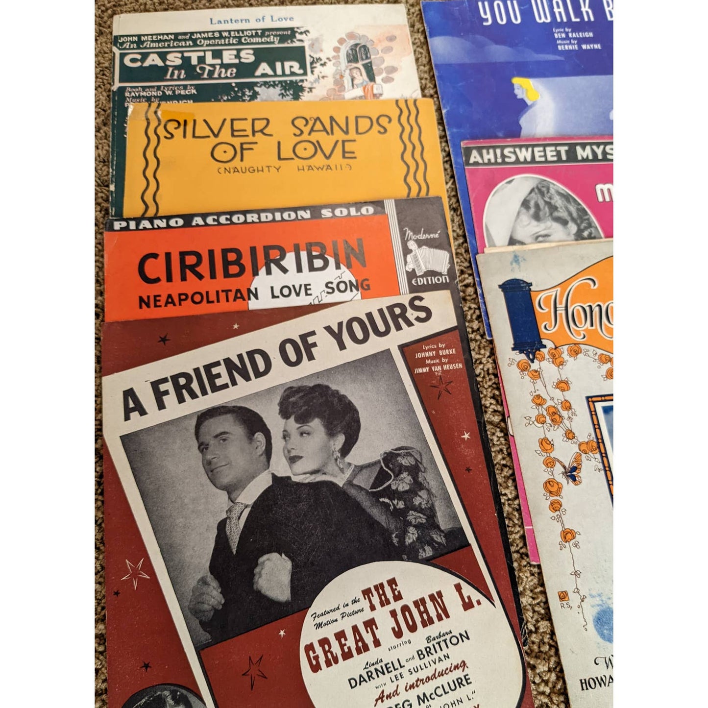 Vintage Sheet Music Lot of 7 1930s-1940s Lantern of Love, Honolulu Eyes