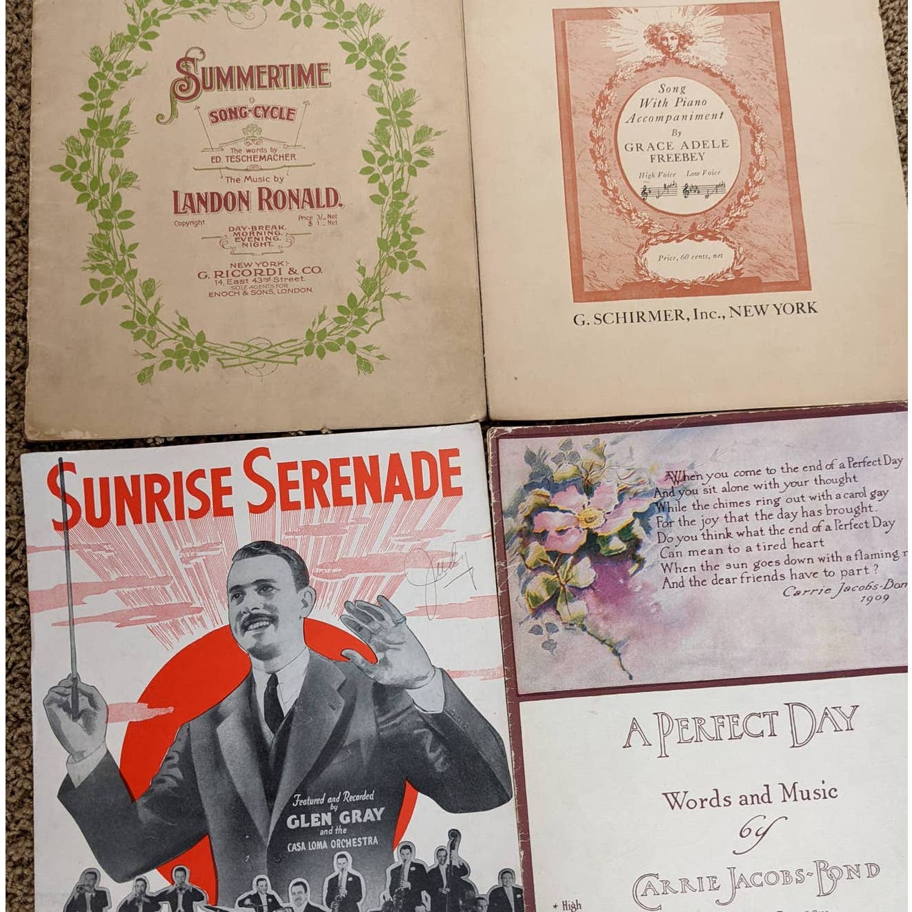 Vintage 1901-1940 Lot 5 Sheet Music Summertime, O Golden Sun, Sunrise Serenade