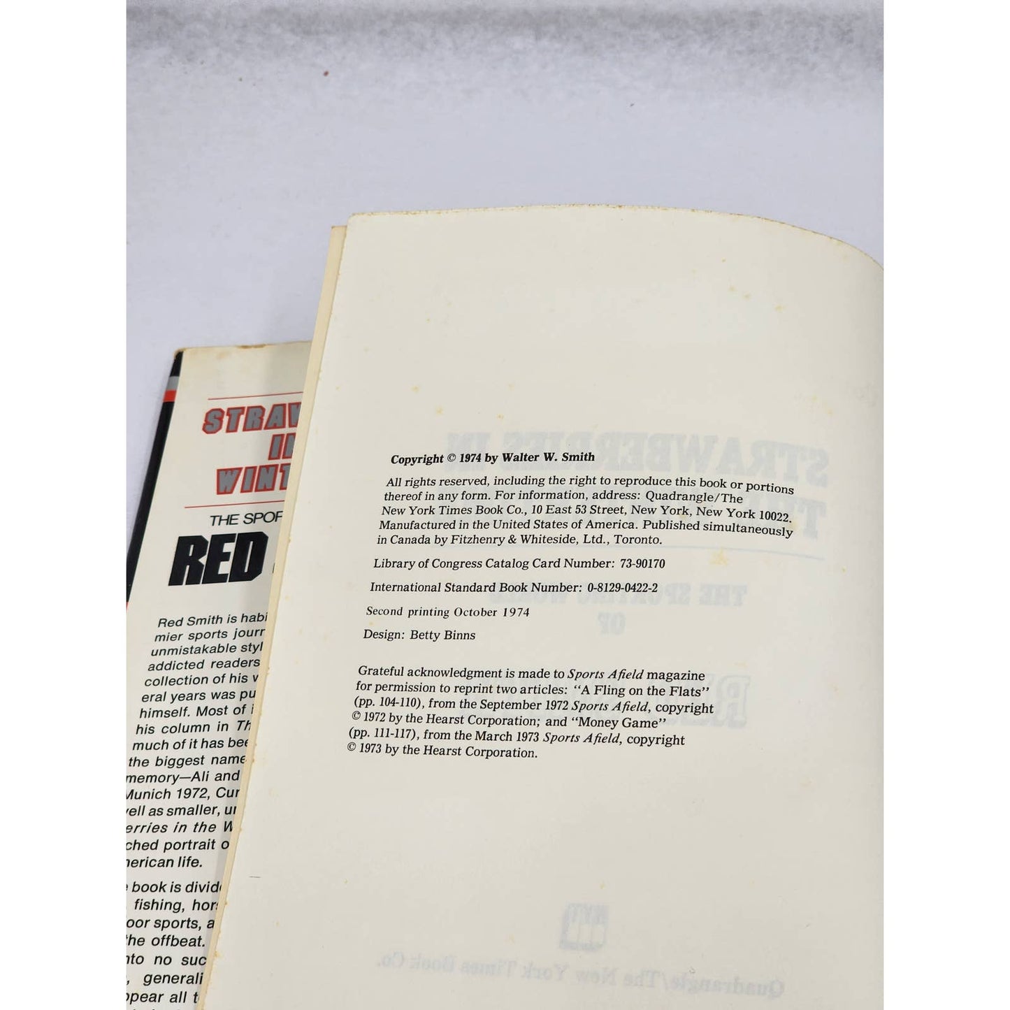 Strawberries In The Wintertime Sporting World Of Red Smith Vintage 1974