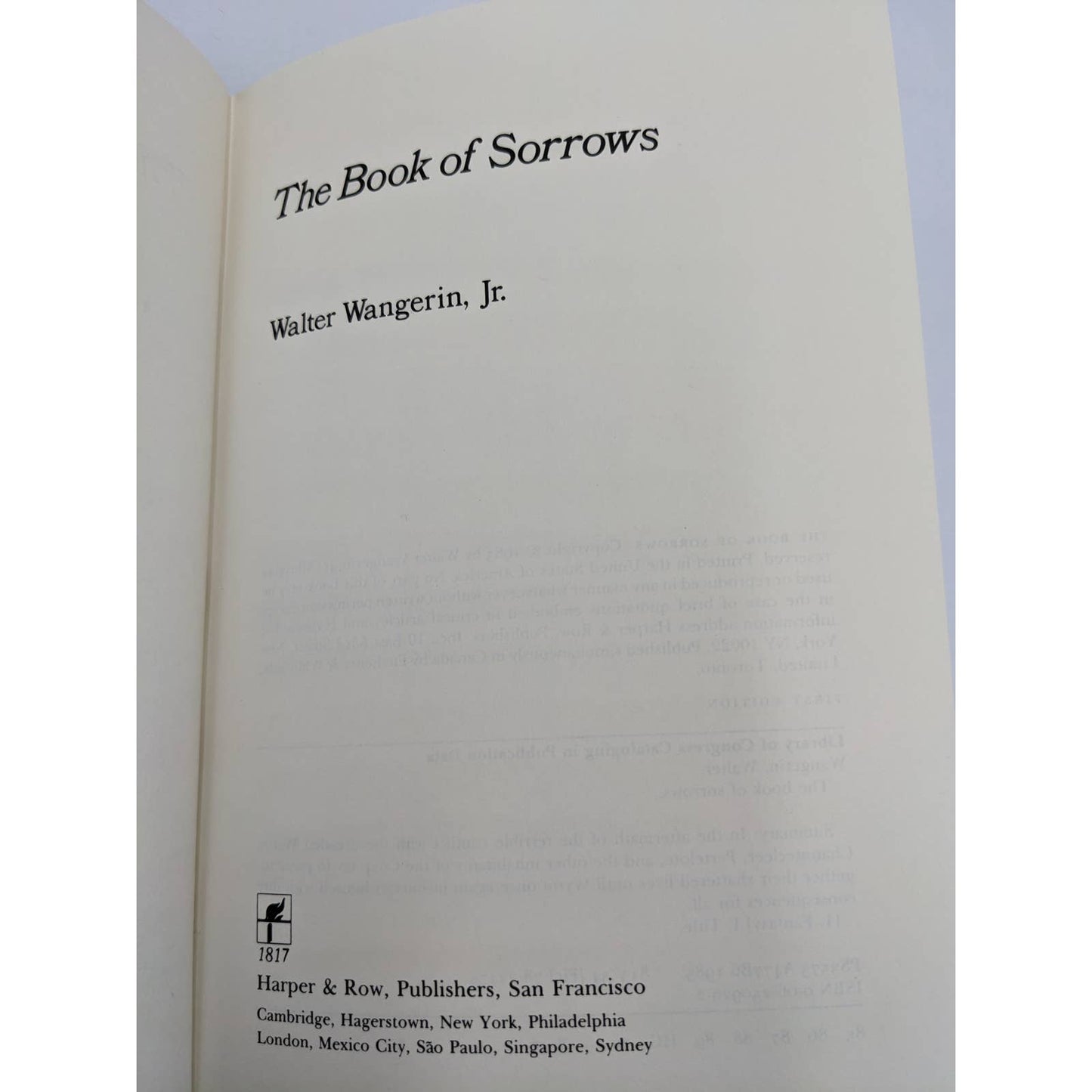 The Book Of Sorrows By Walter Wangerin, Jr Vintage Hardcover First Edition 1985