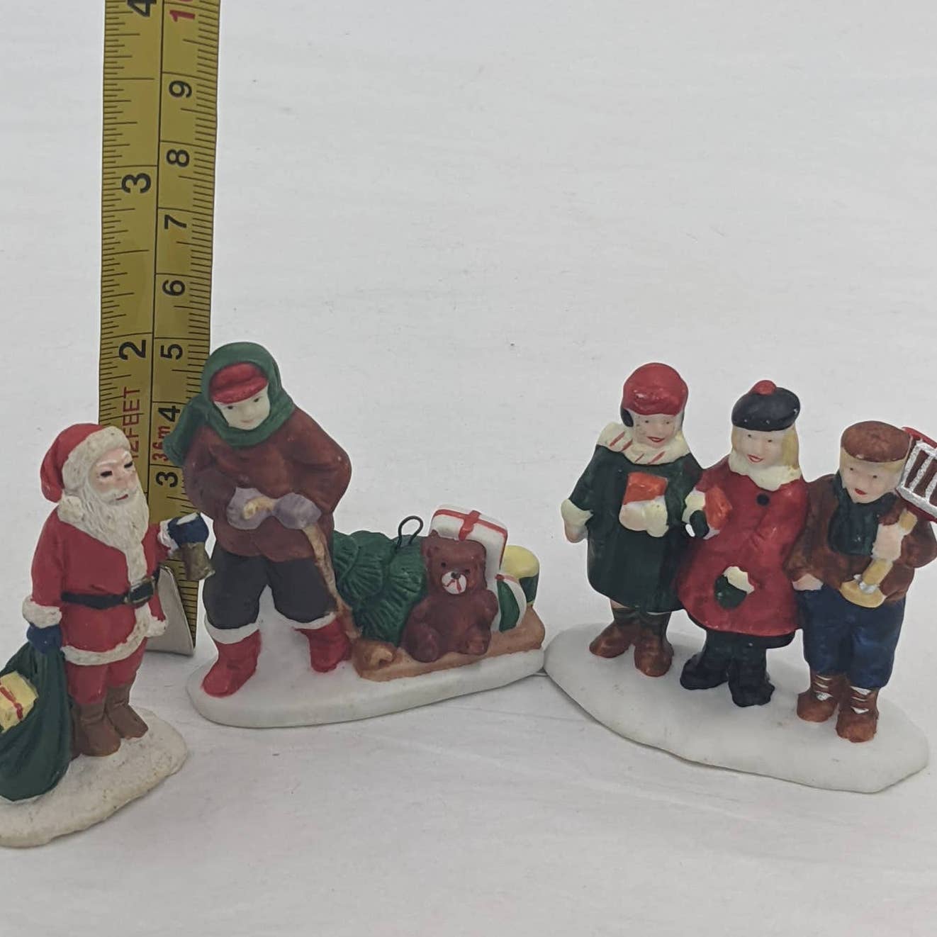 Vintage Christmas Village Figurines Lot 3 Santa, Toys Sled