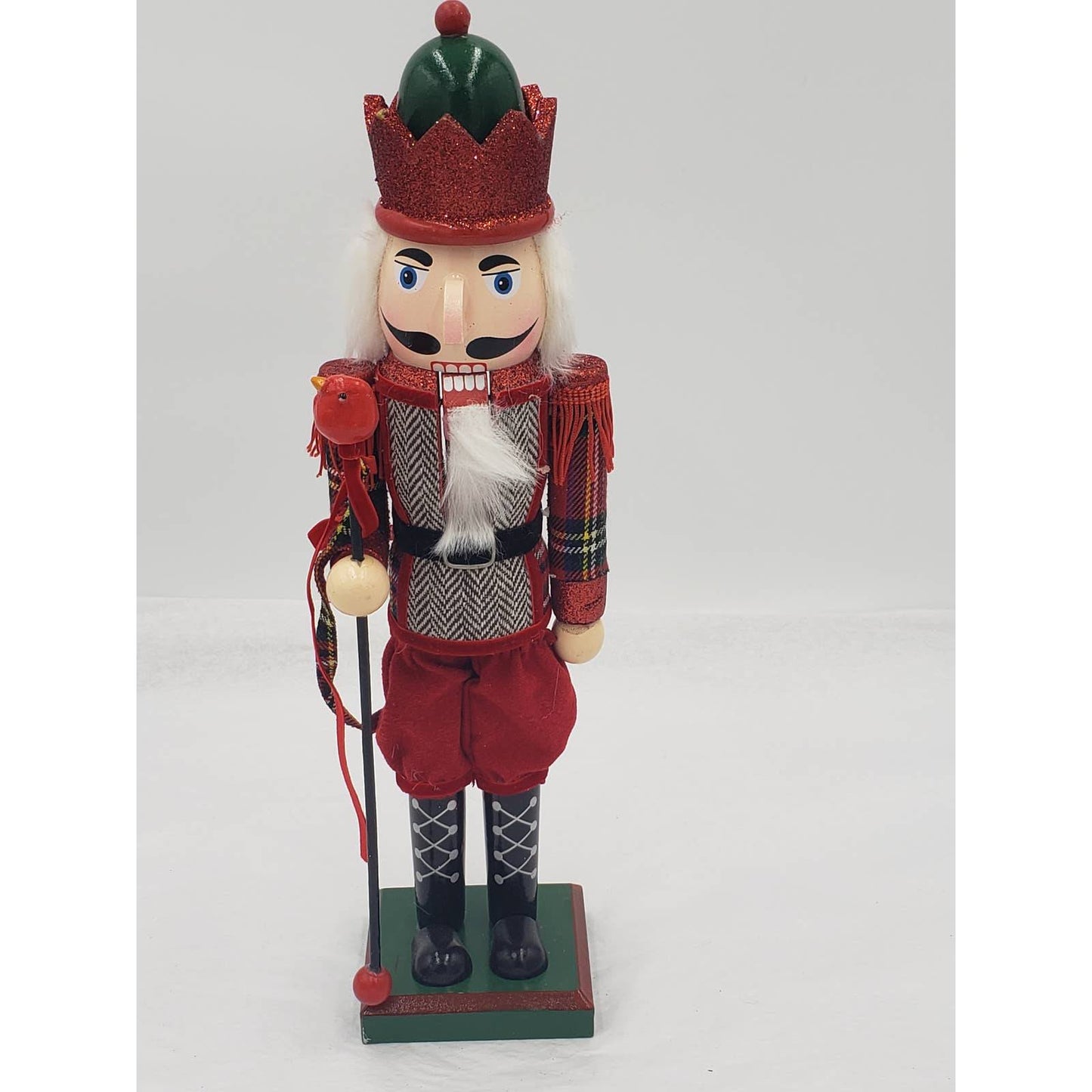 Nutcracker Red Bird Cane Glittered 15" Tall