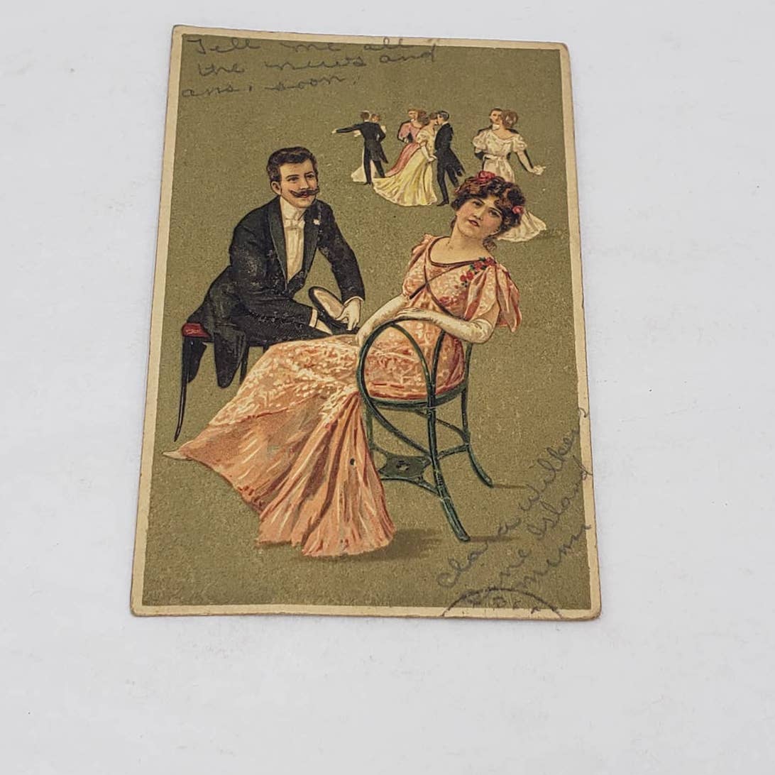 c1900s Dance Card Romantic Antique Postcard