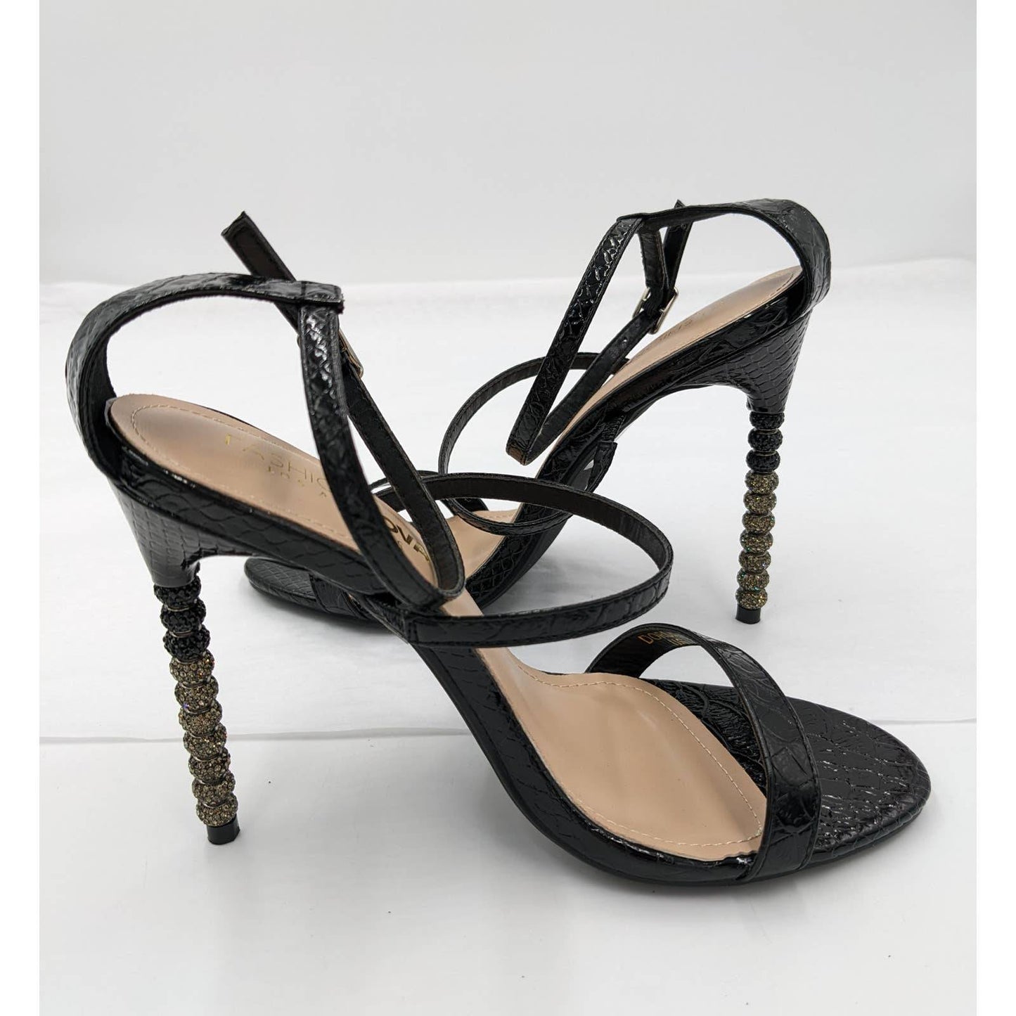 Fashion Nova Adjustable Ankle Strap Open Toe Black Heels Womes Size 7.5