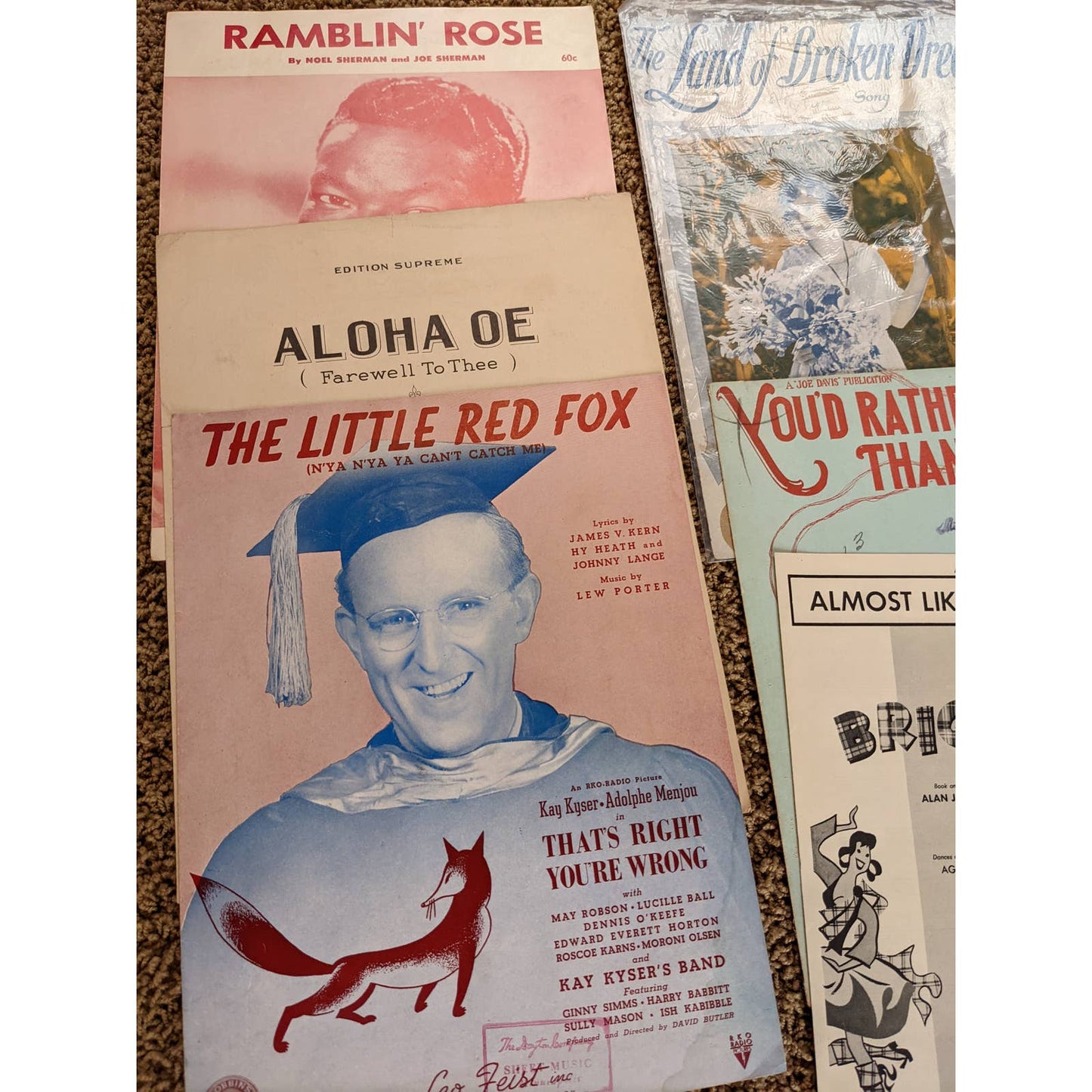 Vintage Lot Sheet Music 1920s-1960s Ramblin Rose, Land of Broken Dreams