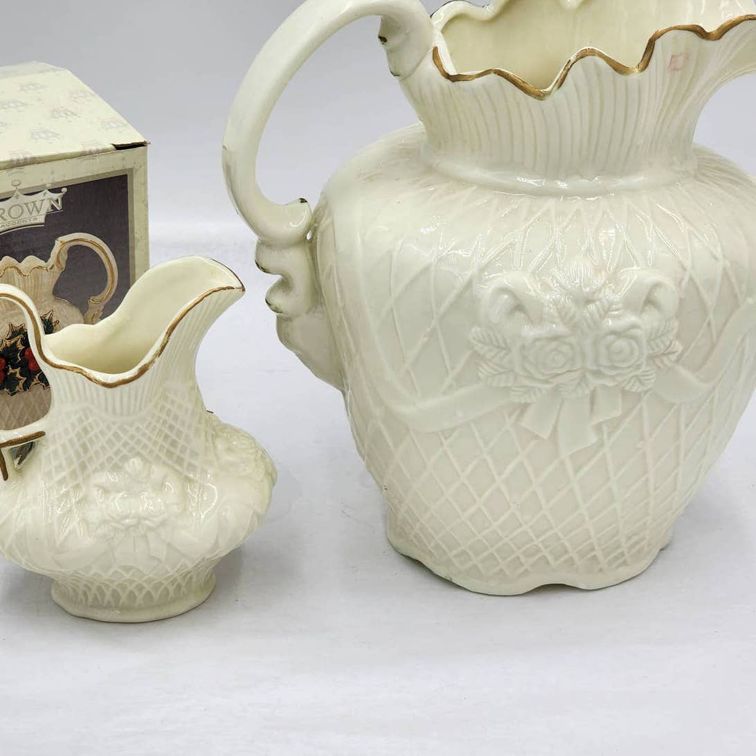 Crown Pitcher Poinsettia Pitcher Glazed Jade Christmas Set Of 2