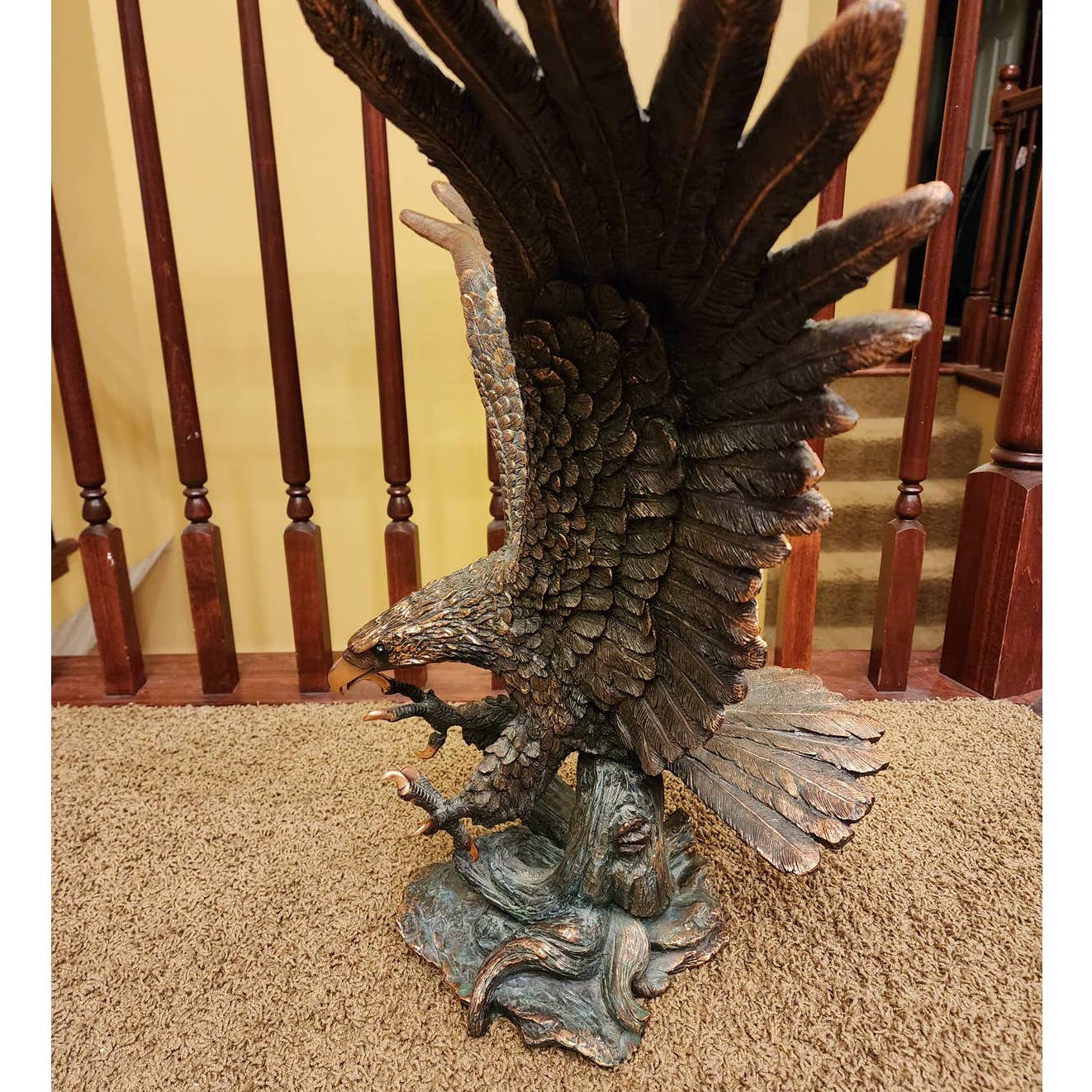 Eagle Sculpture Large Catching Prey Swooping Marian Imports Bronze Plated Resin