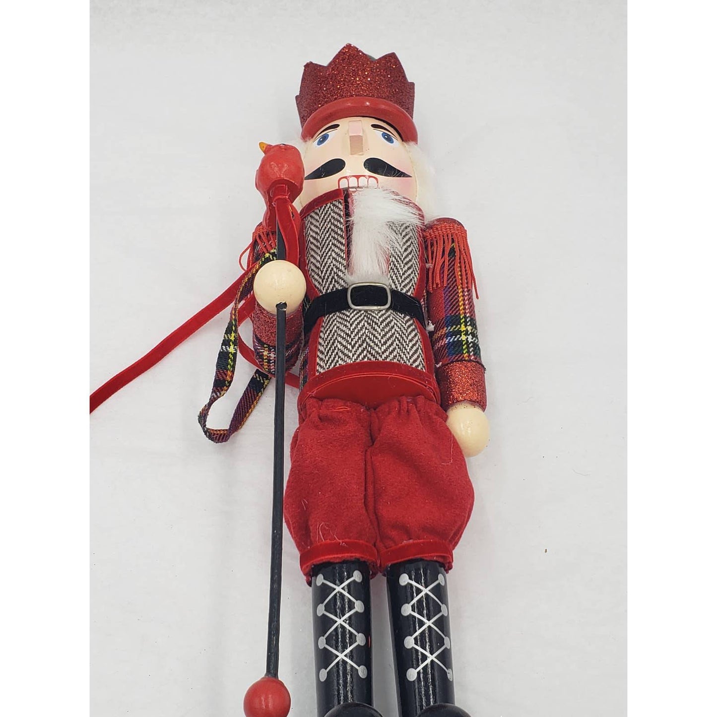 Nutcracker Red Bird Cane Glittered 15" Tall