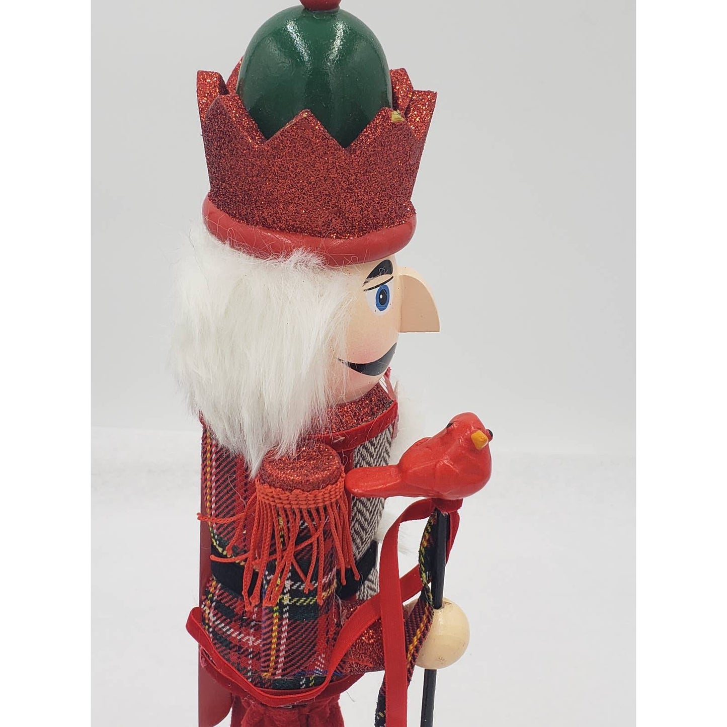 Nutcracker Red Bird Cane Glittered 15" Tall