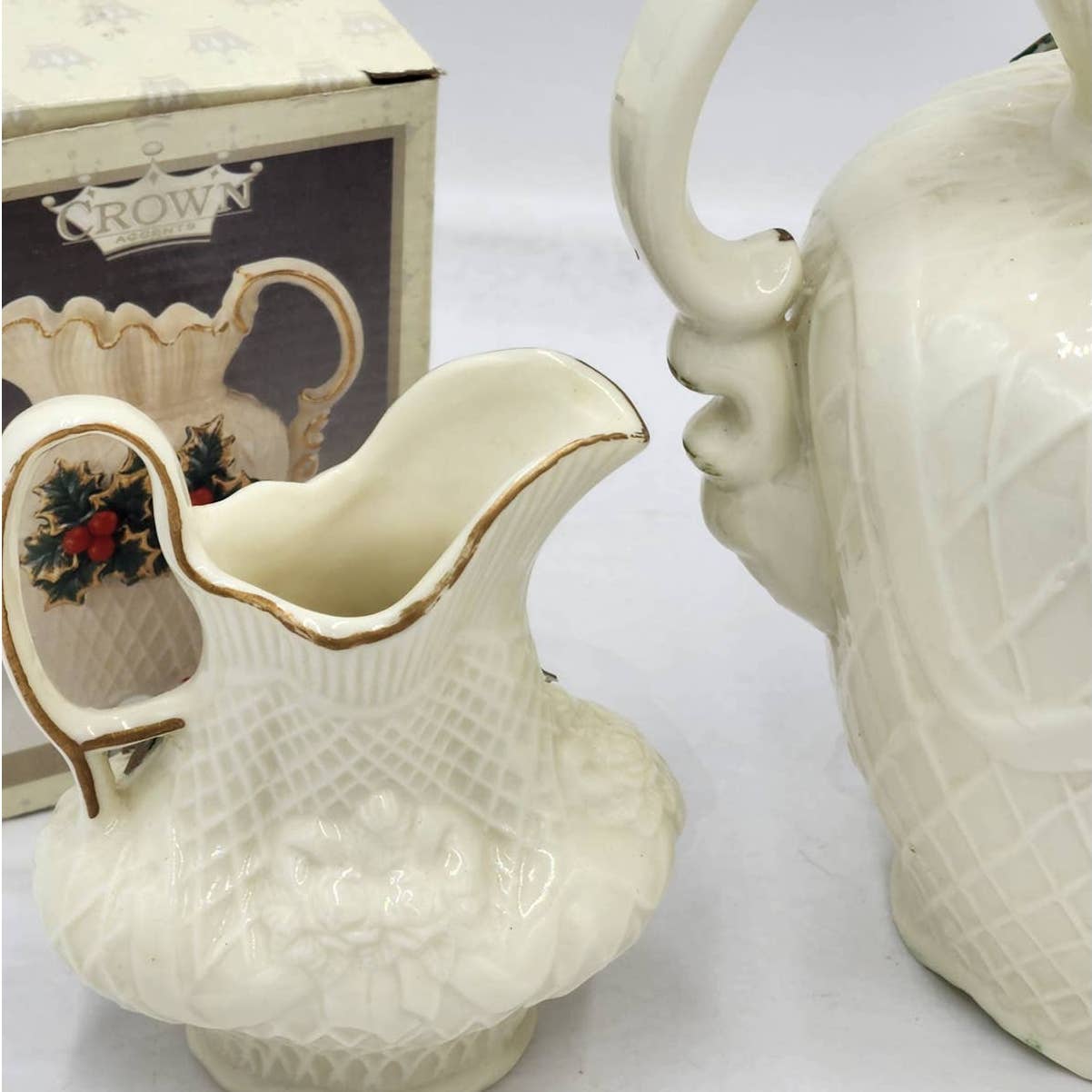 Crown Pitcher Poinsettia Pitcher Glazed Jade Christmas Set Of 2