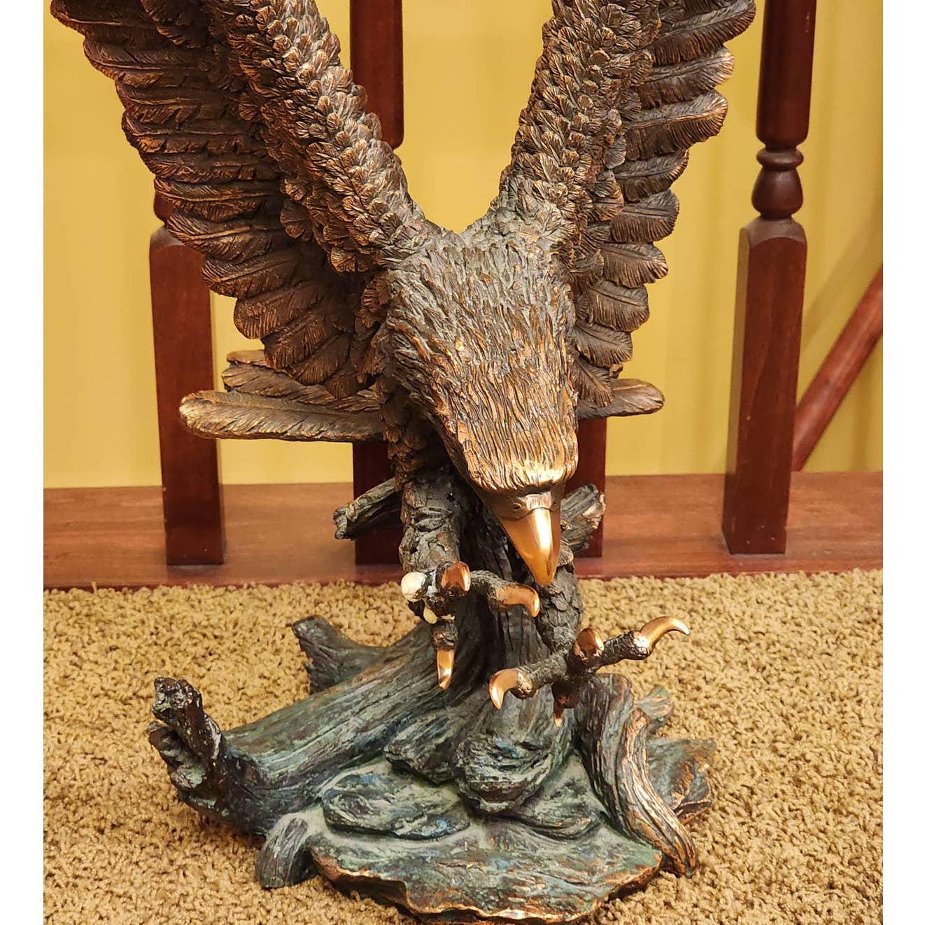 Eagle Sculpture Large Catching Prey Swooping Marian Imports Bronze Plated Resin
