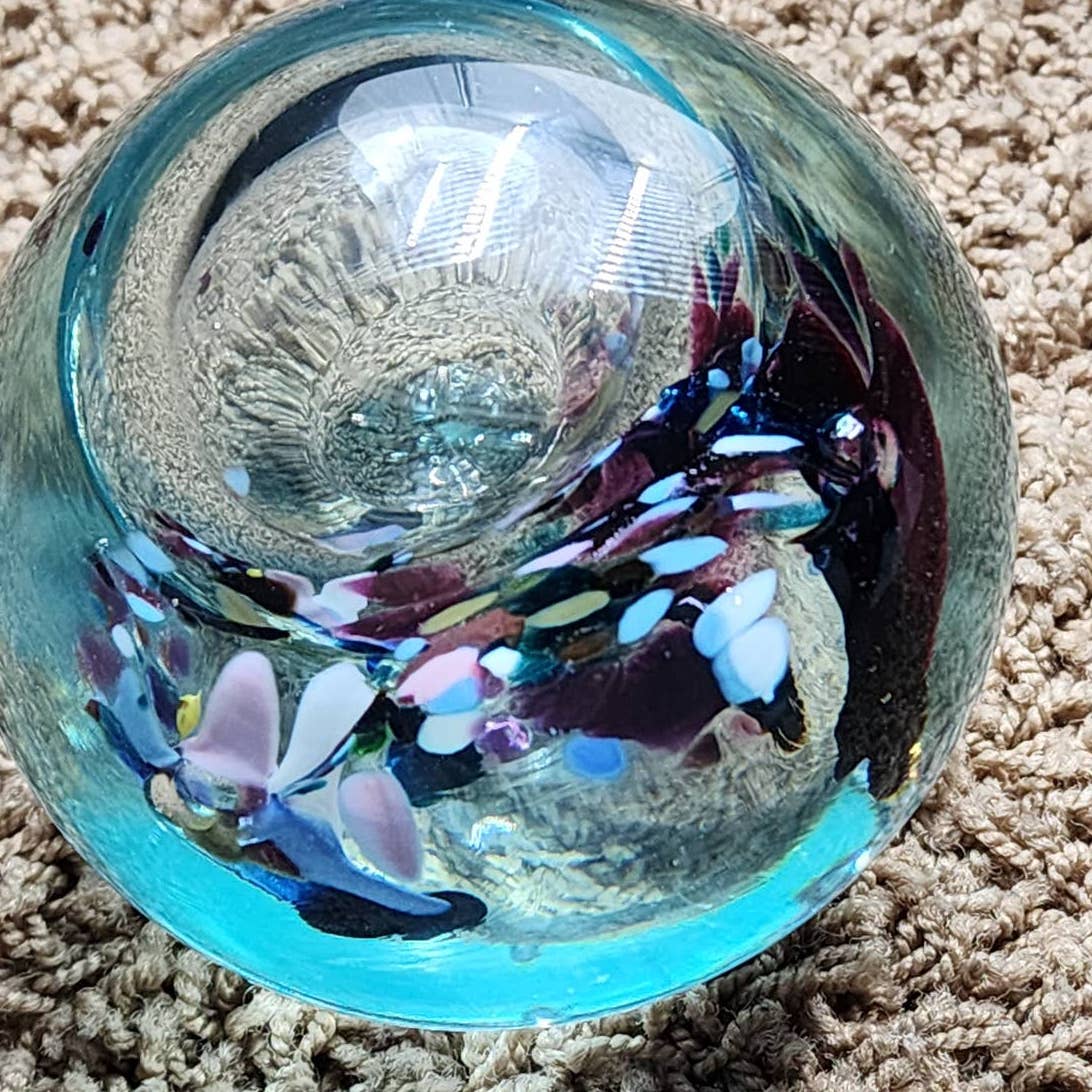 Paperweight Glass Vintage Art Glass Beautiful Multicolor Colorful 3"