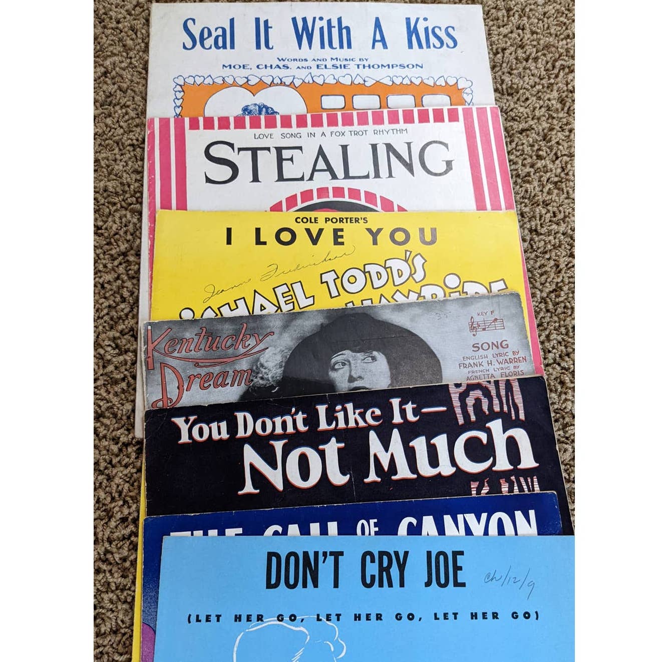 Vintage 1920s-1940s Lot 7 Sheet Music Don't Cry Joe, Cole Porter, Seal it Kiss