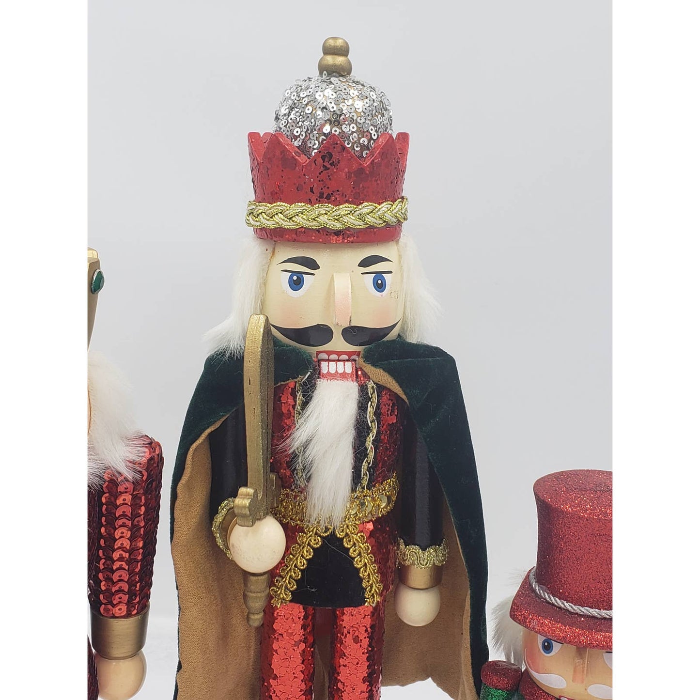 Nutcracker Set of 3 King With Cape, Drummer, Jeweled and Bedazzled Nutcrackers