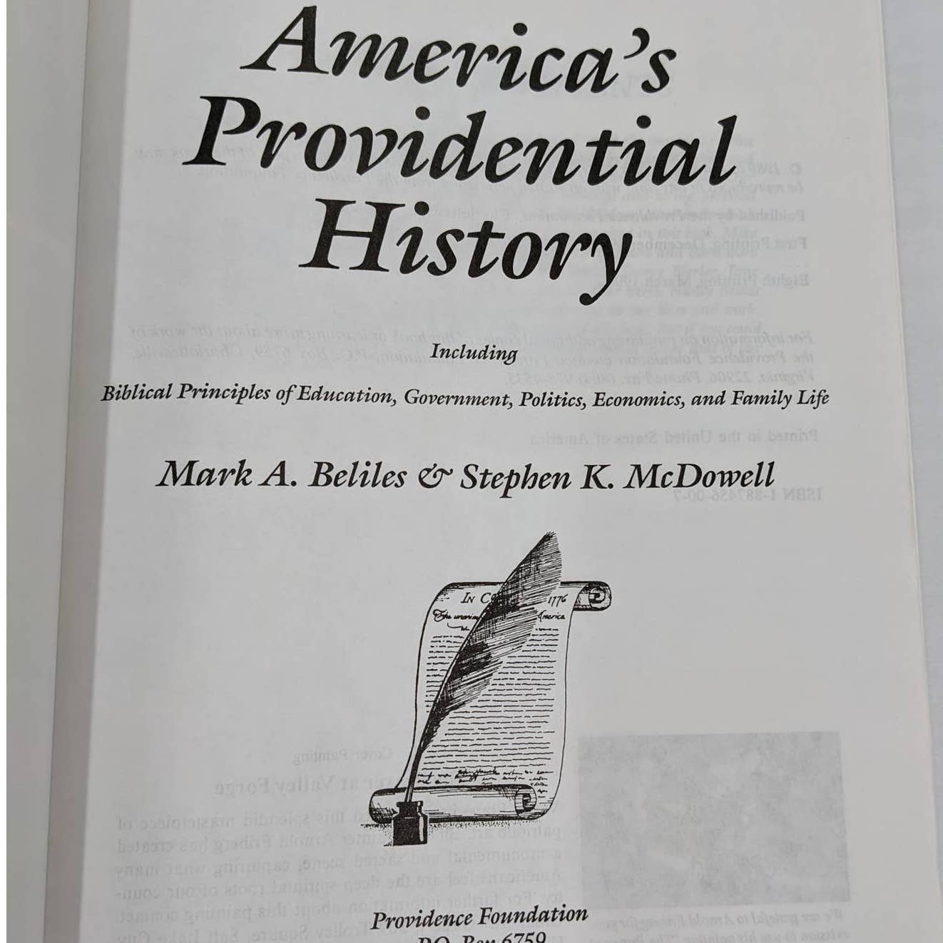 America Providential History Paperback Biblical Principle Education 1989