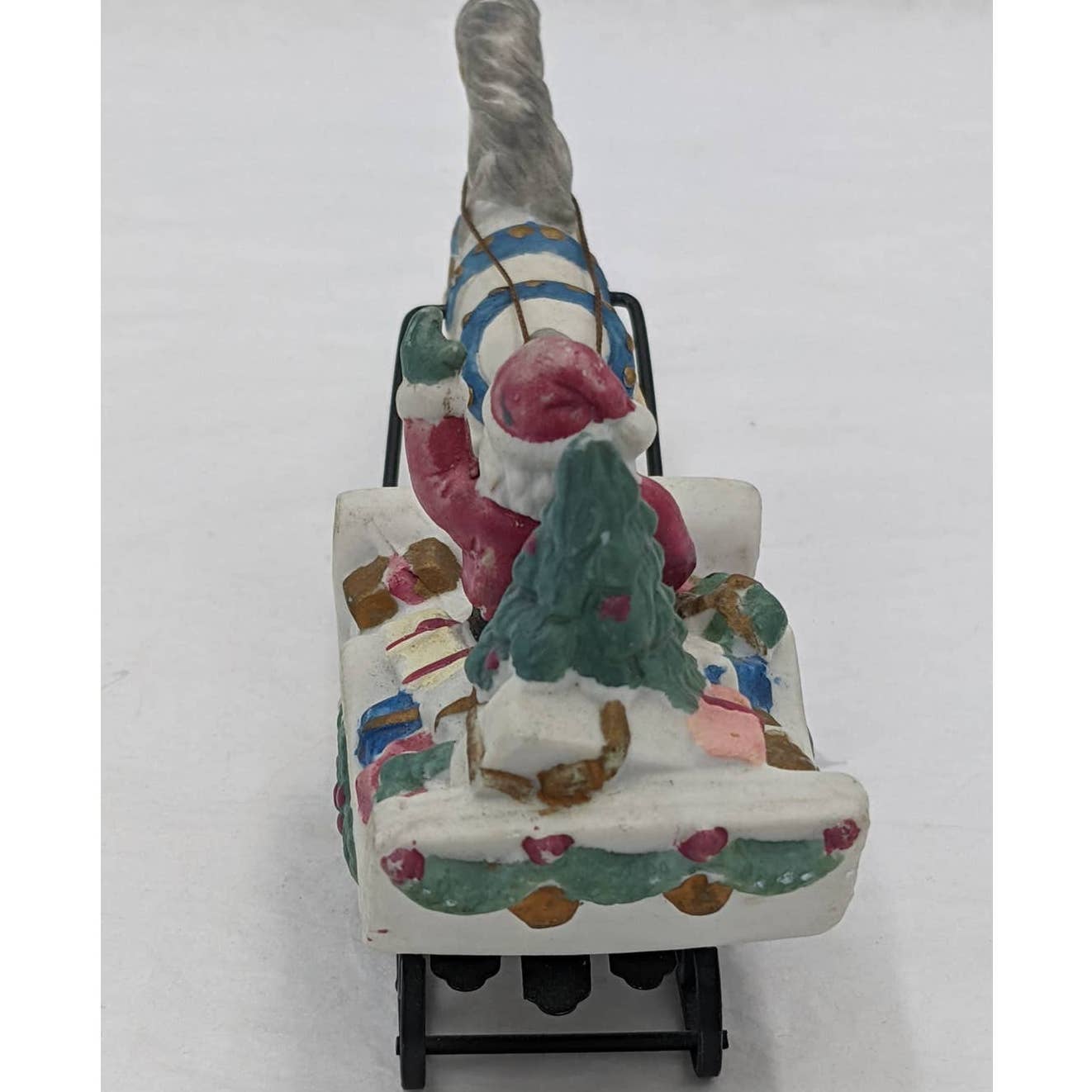 Set of 2 Christmas Figurines Waving Santa Present Carriage Horse