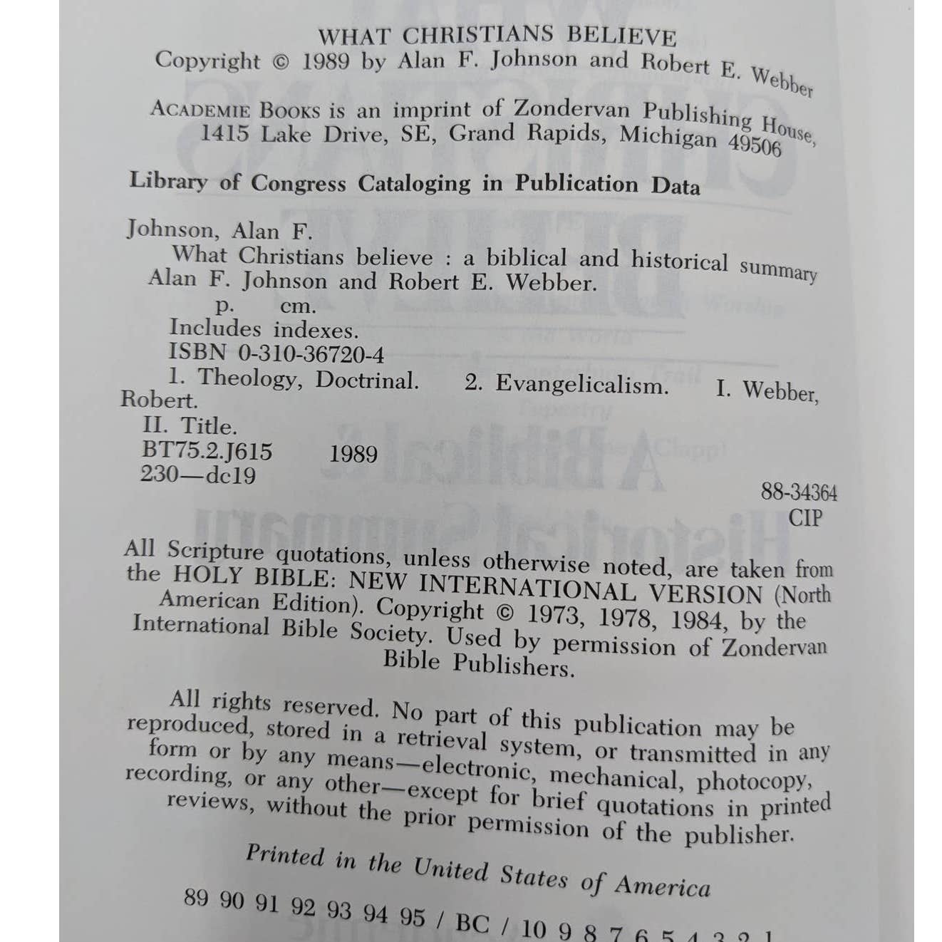 What Christians Believe A Biblical Historical By Alan F. Johnson Theology 1989