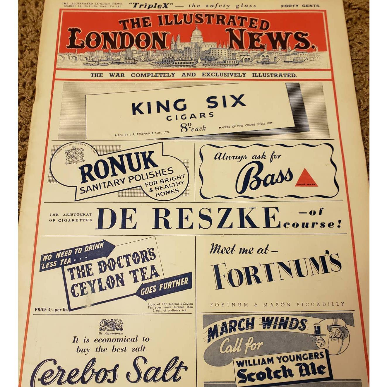 Vintage Illustrated London News Magazine Issue Mar 28 1942 WW2 Douglas Macarthur