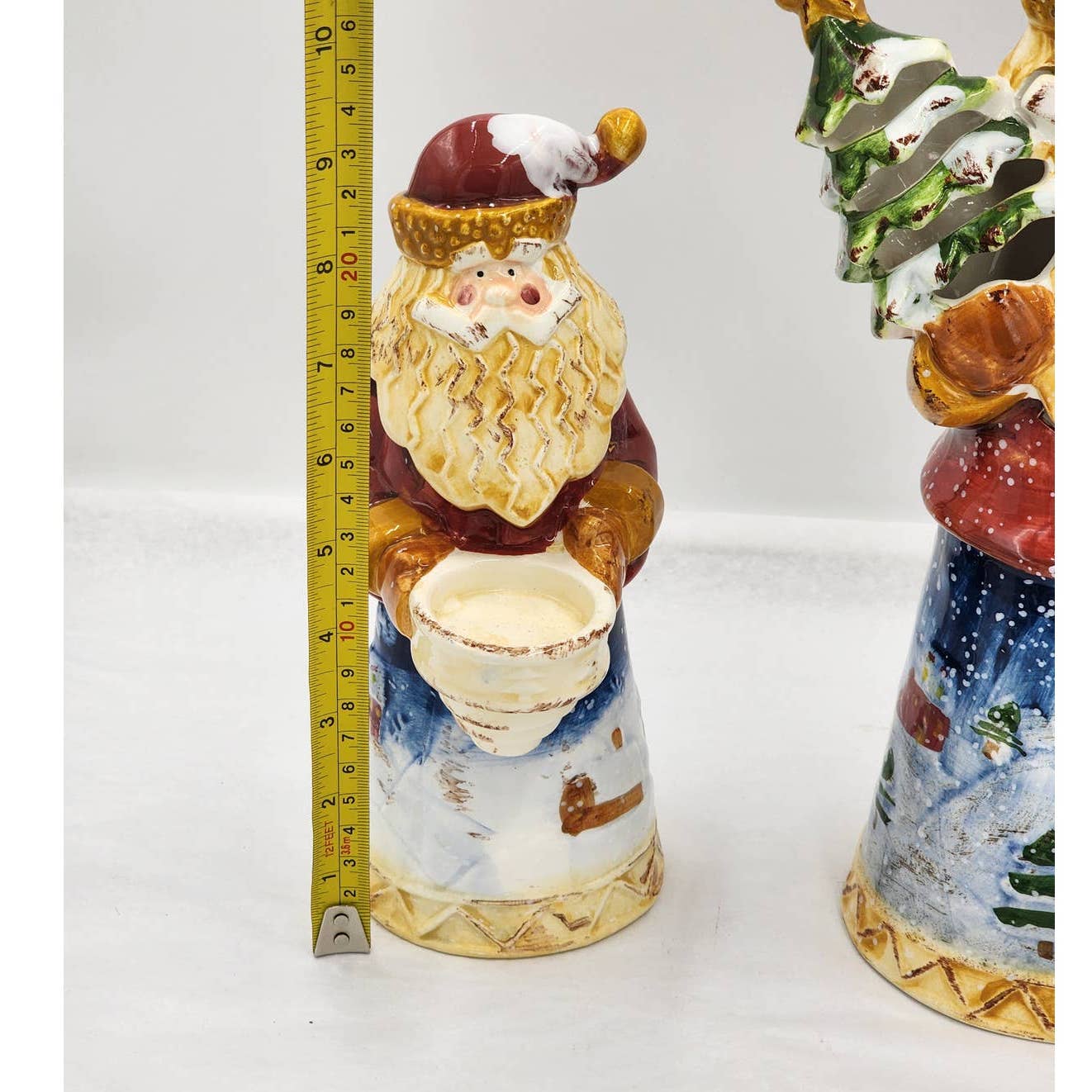 Santa Candle Holder Set Vintage Christmas Figurines Santa Holding Lantern Tree