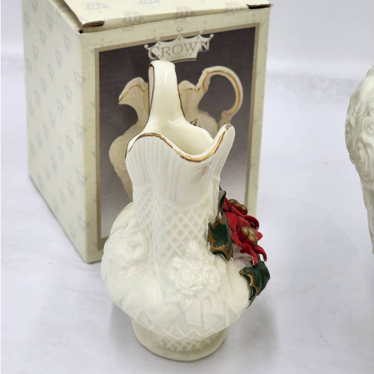 Crown Pitcher Poinsettia Pitcher Glazed Jade Christmas Set Of 2
