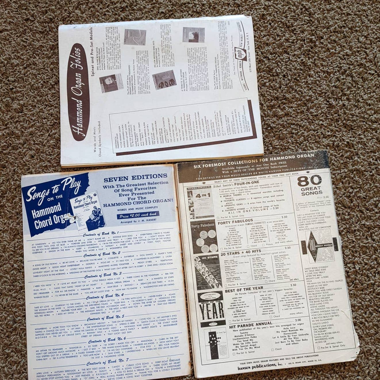 Music Sheets Lot 3 Hammond Chord Organ TV Sing Along With Mitch